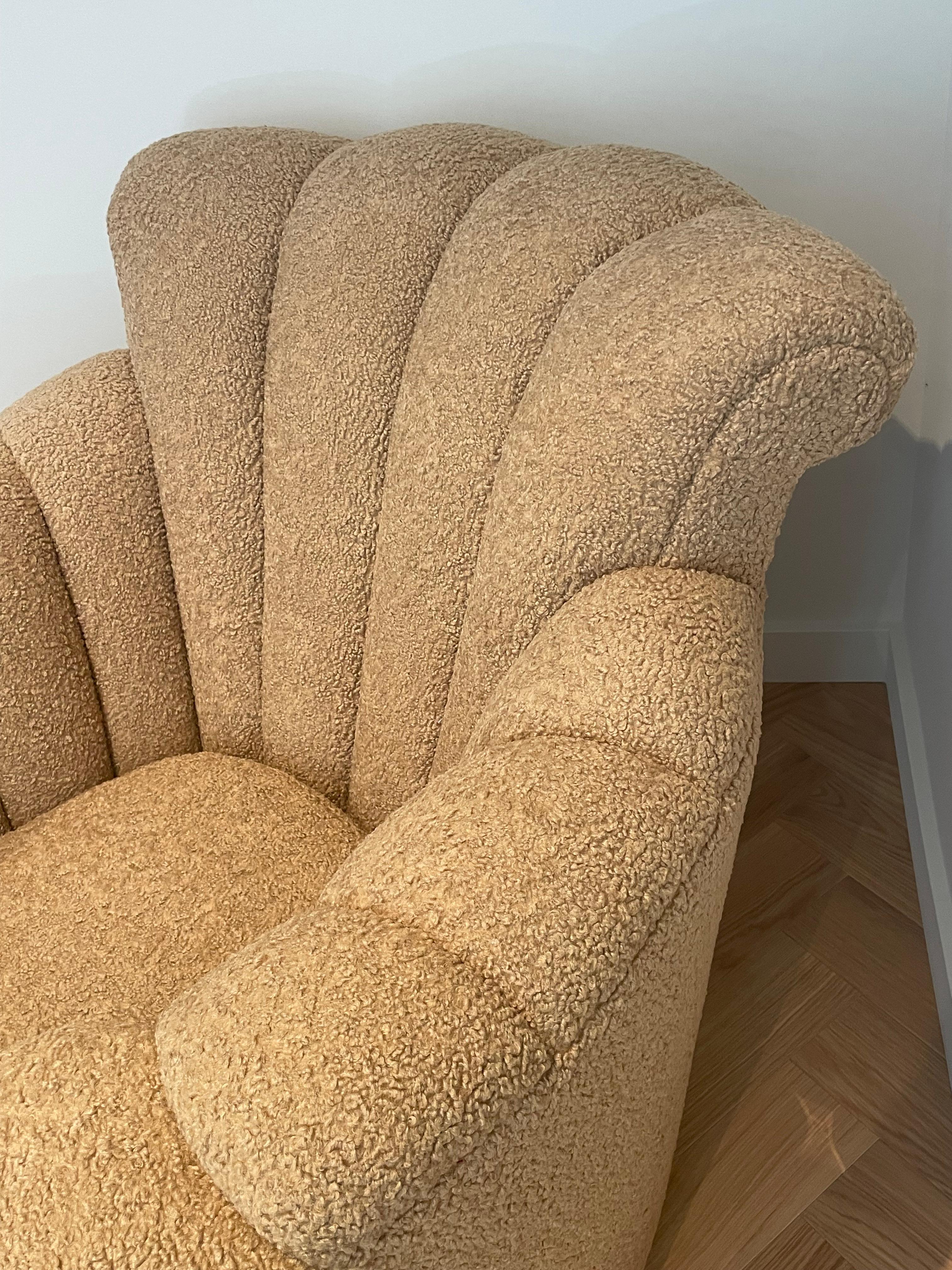 French Monumental Oversize 1920 Deco Club Chair in Toffee-toned Boucle For Sale