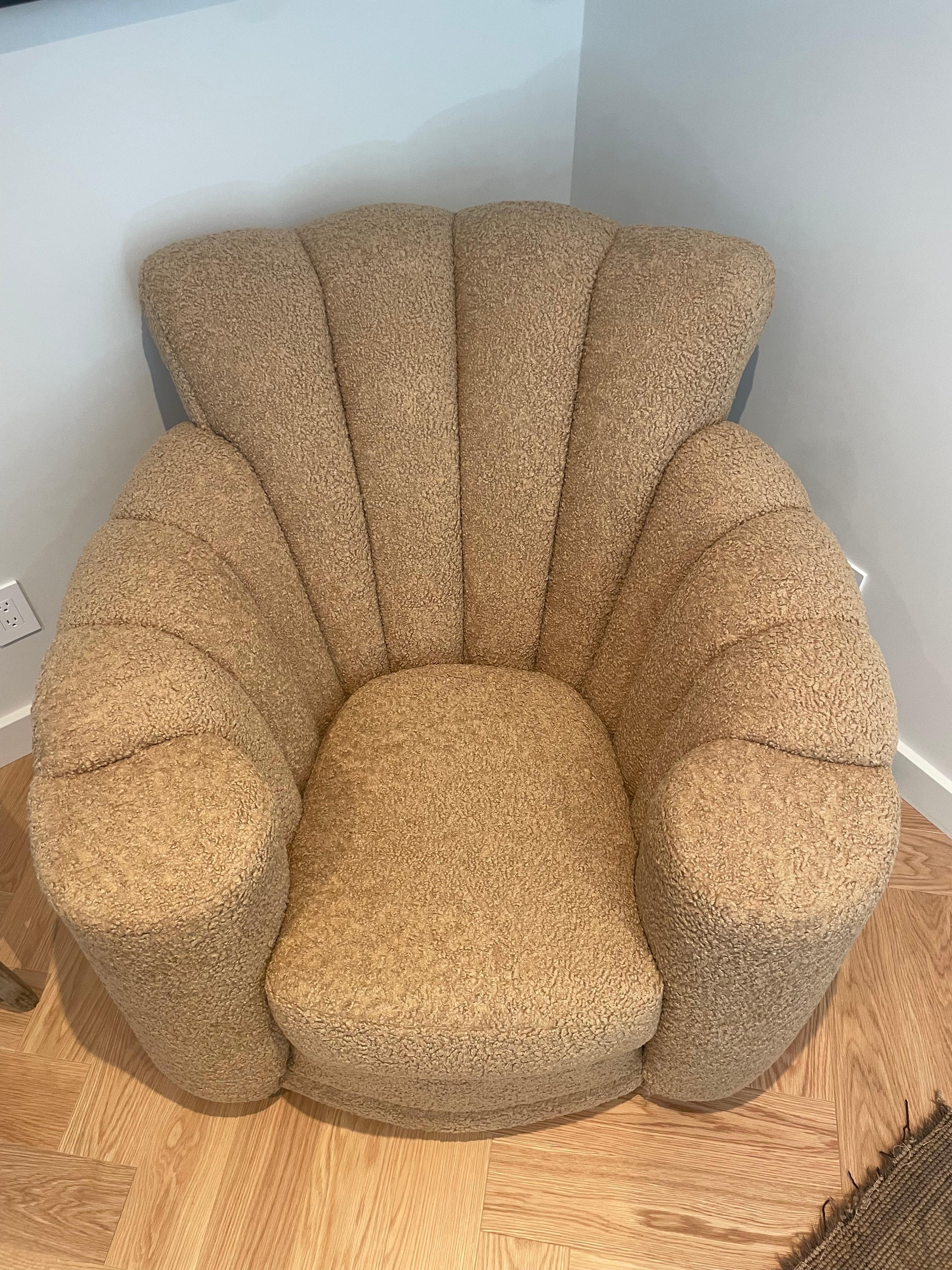 Monumental Oversize 1920 Deco Club Chair in Toffee-toned Boucle In Excellent Condition For Sale In West Hollywood, CA