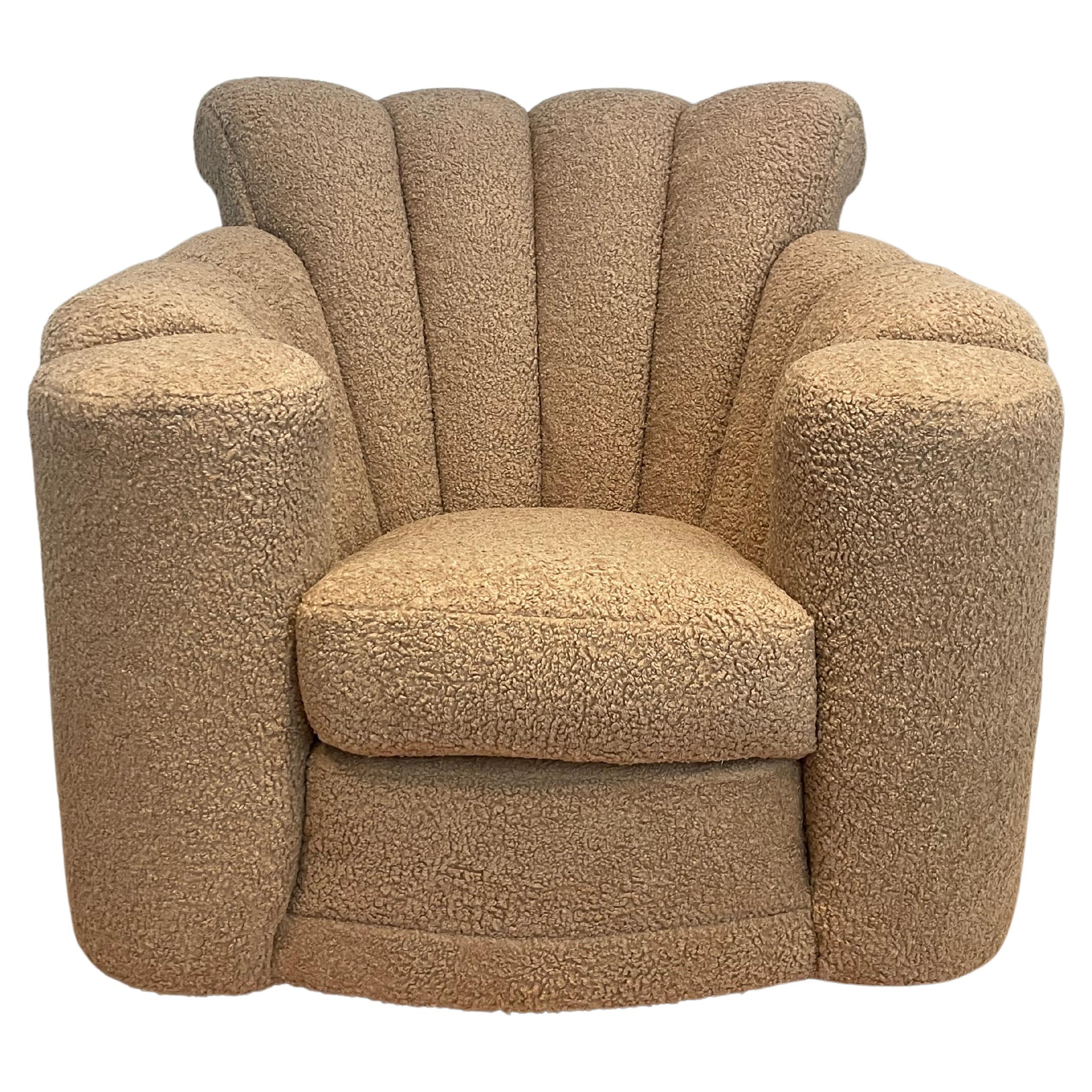 Monumental Oversize 1920 Deco Club Chair in Toffee-toned Boucle For Sale