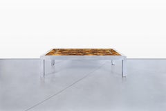 Monumental Oyster Burl Wood and Aluminum Coffee Table, 1970s