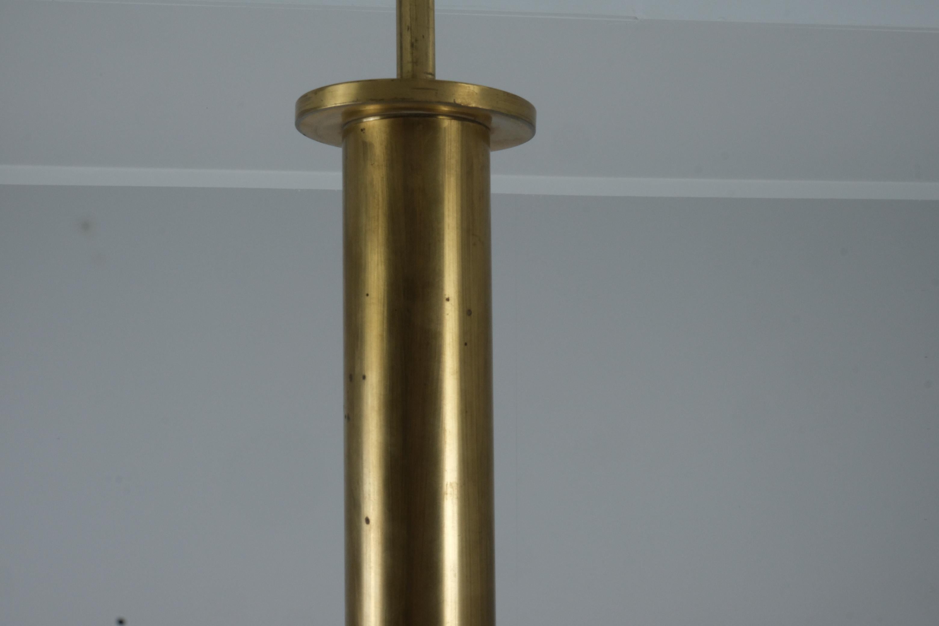 Monumental Paavo Tynell Art Deco Brass & Opaline Glass Chandelier, Taito 1930s For Sale 1