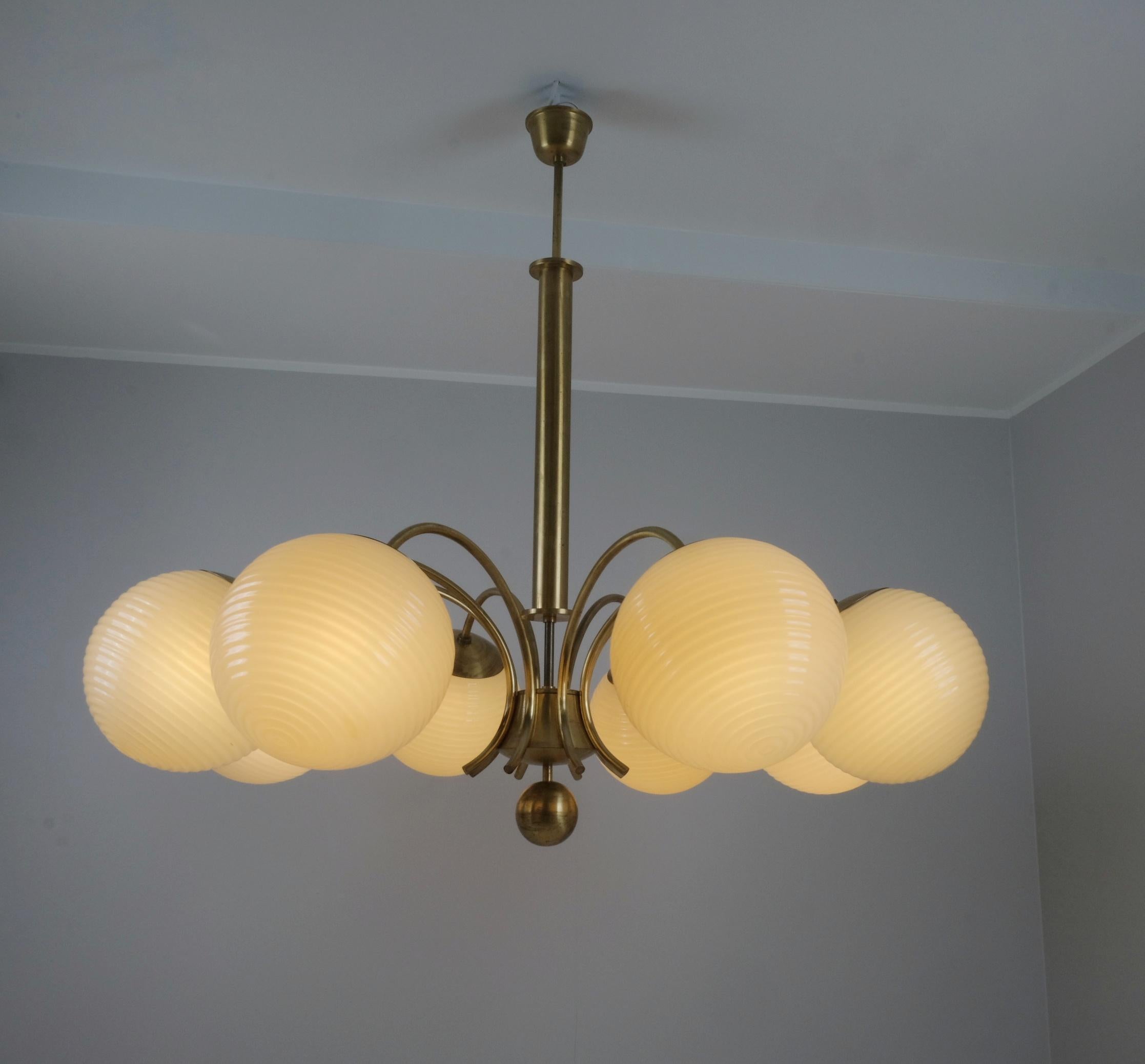 A monumental art deco chandelier by Paavo Tynell and made by Taito. Commissioned for the iconic 