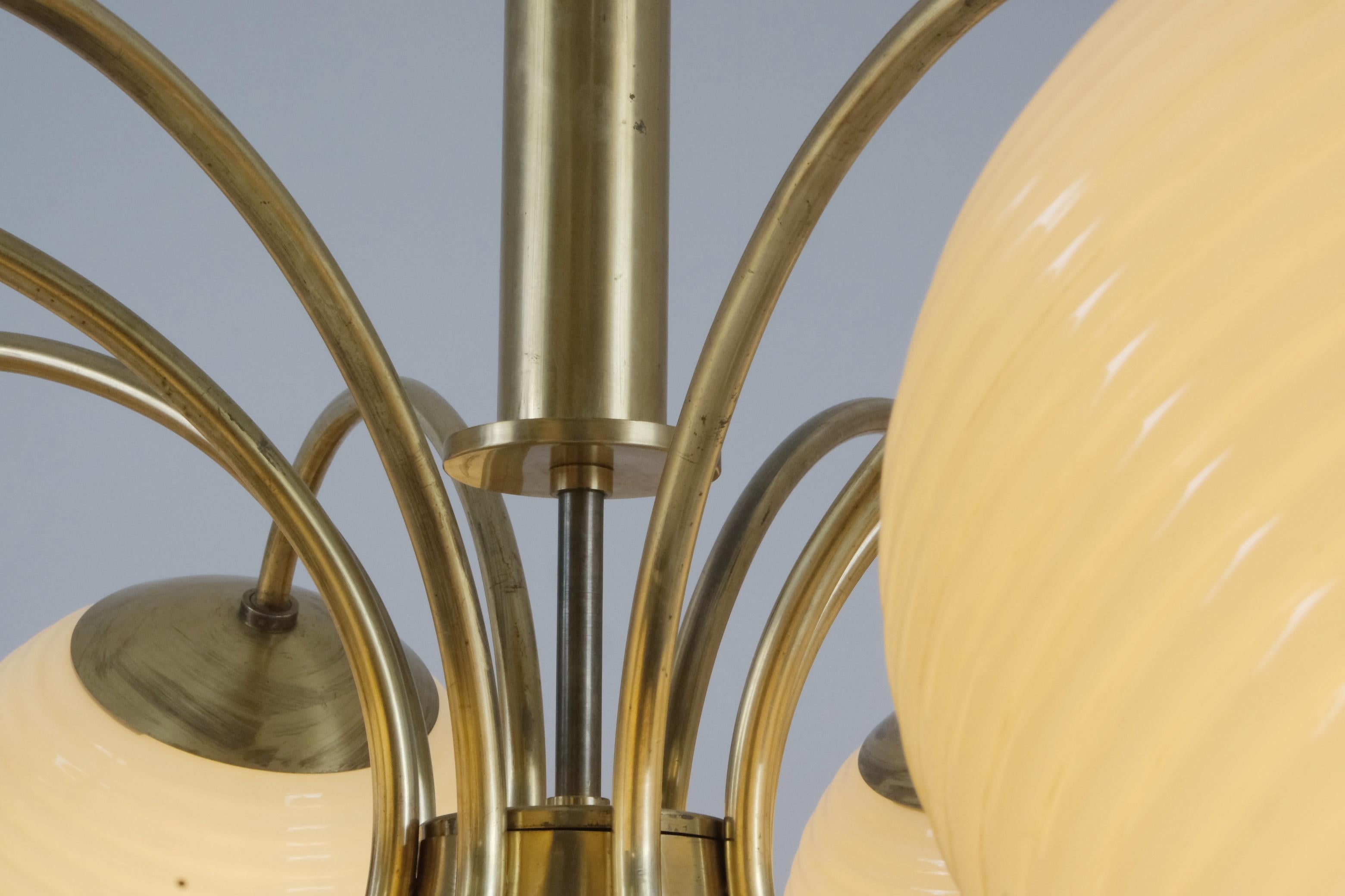 Metal Monumental Paavo Tynell Art Deco Brass & Opaline Lighting Fixture, Taito 1930s For Sale