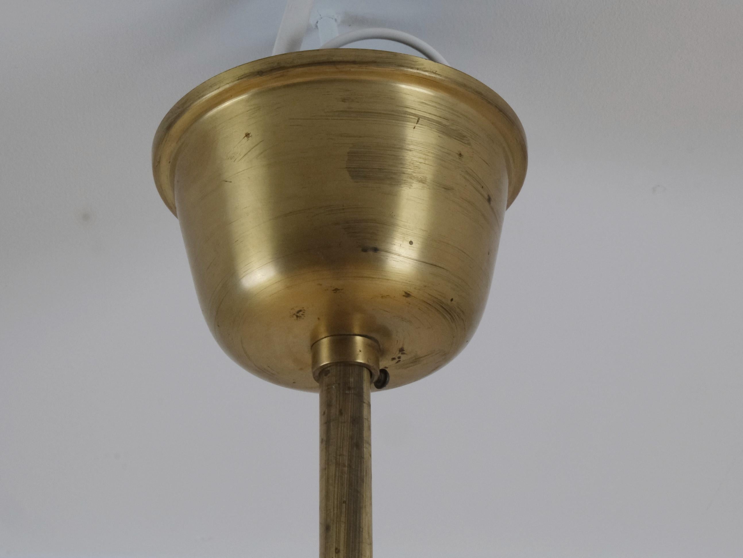 Monumental Paavo Tynell Art Deco Brass & Opaline Lighting Fixture, Taito 1930s For Sale 1