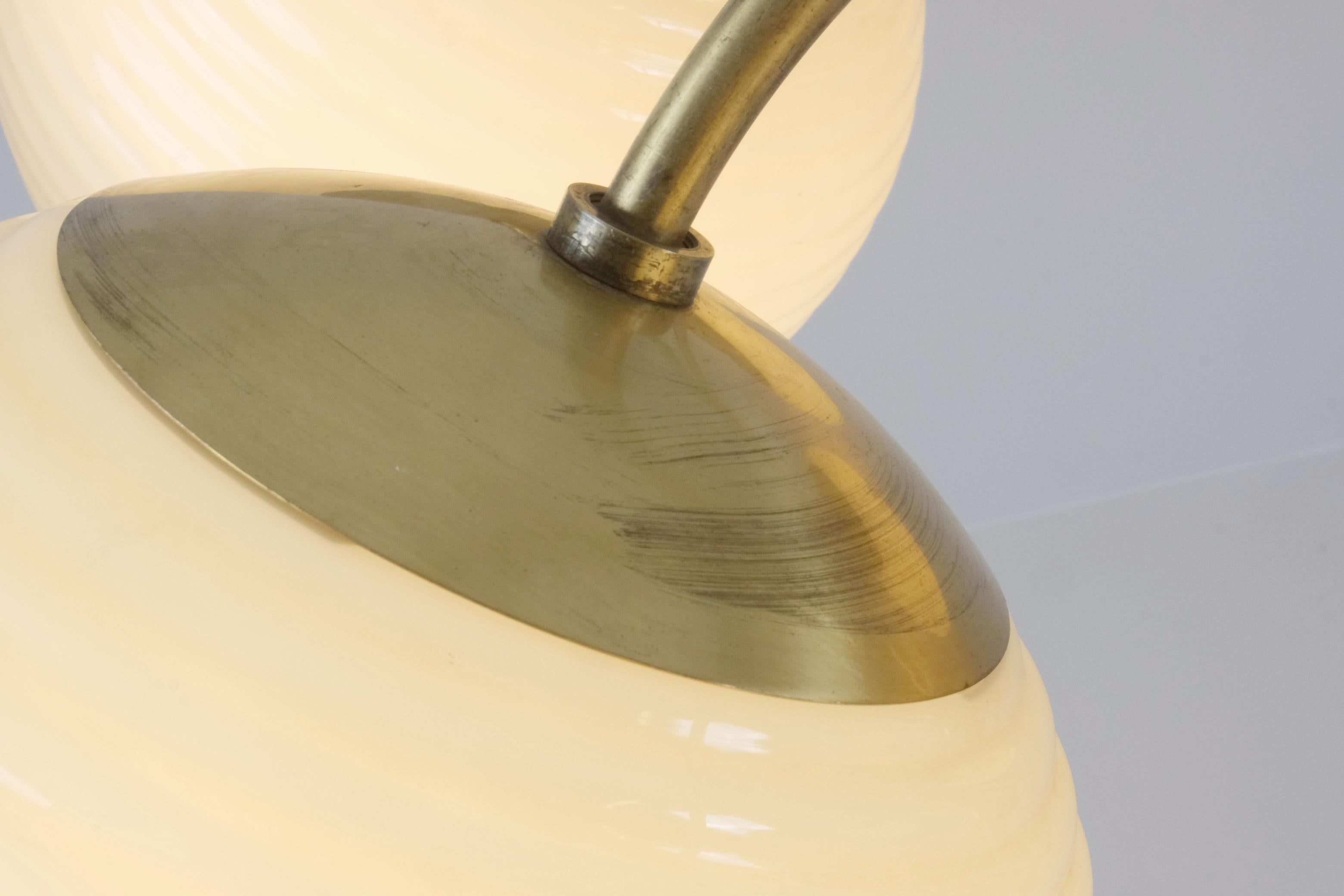 Monumental Paavo Tynell Art Deco Brass & Opaline Lighting Fixture, Taito 1930s For Sale 3