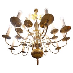 Monumental Paavo Tynell Baroque Style Brass Ceiling Lamp, Taito 1950s
