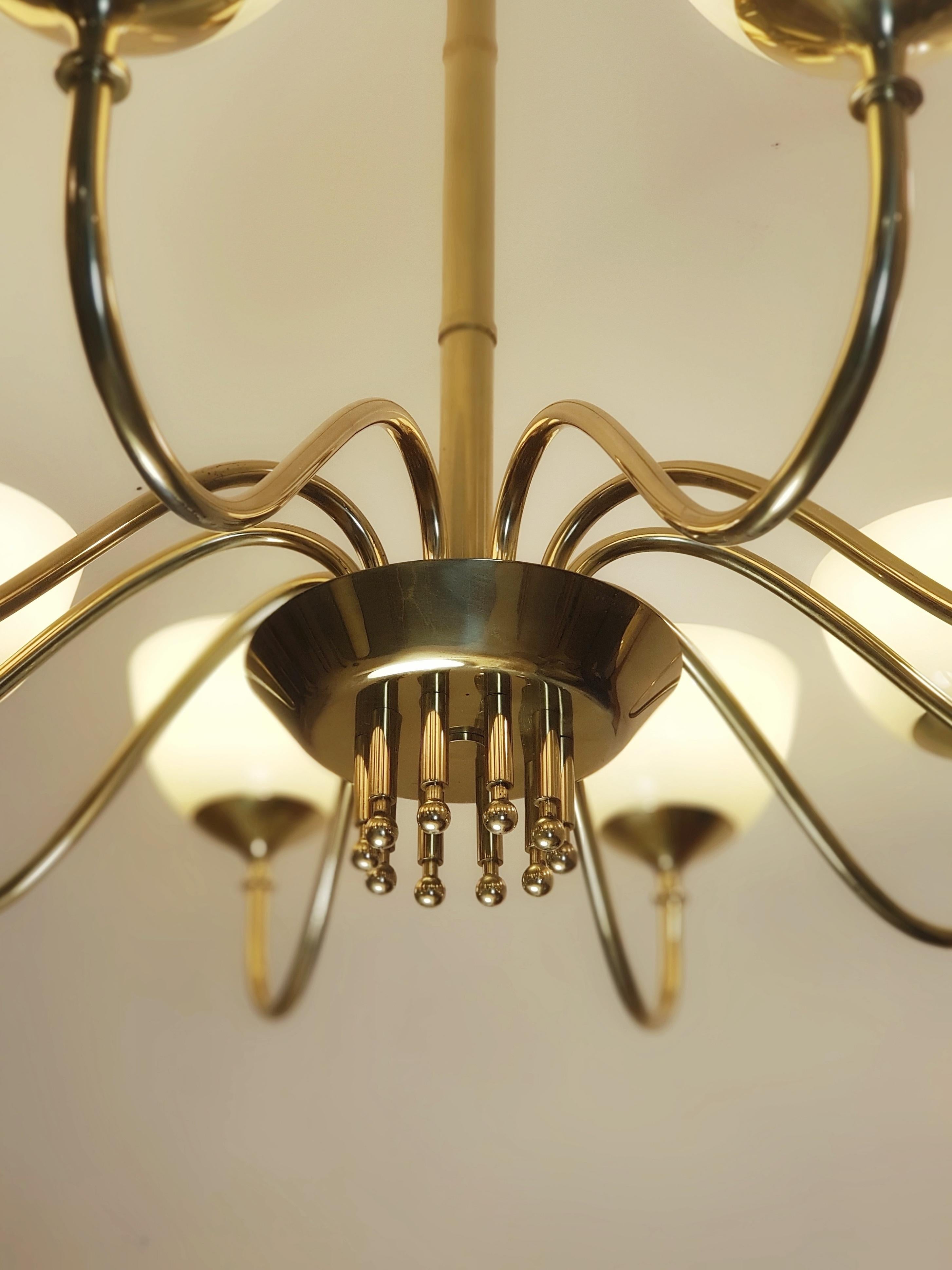 Monumental Paavo Tynell chandelier, Oy Taito Ab, 1952.

One of only two commissioned for the Executive's boardroom of the Finnish giant UPM headquarters in Valkeakoski. This lamp was made in 1952 and acquired directly from the space it hanged in
