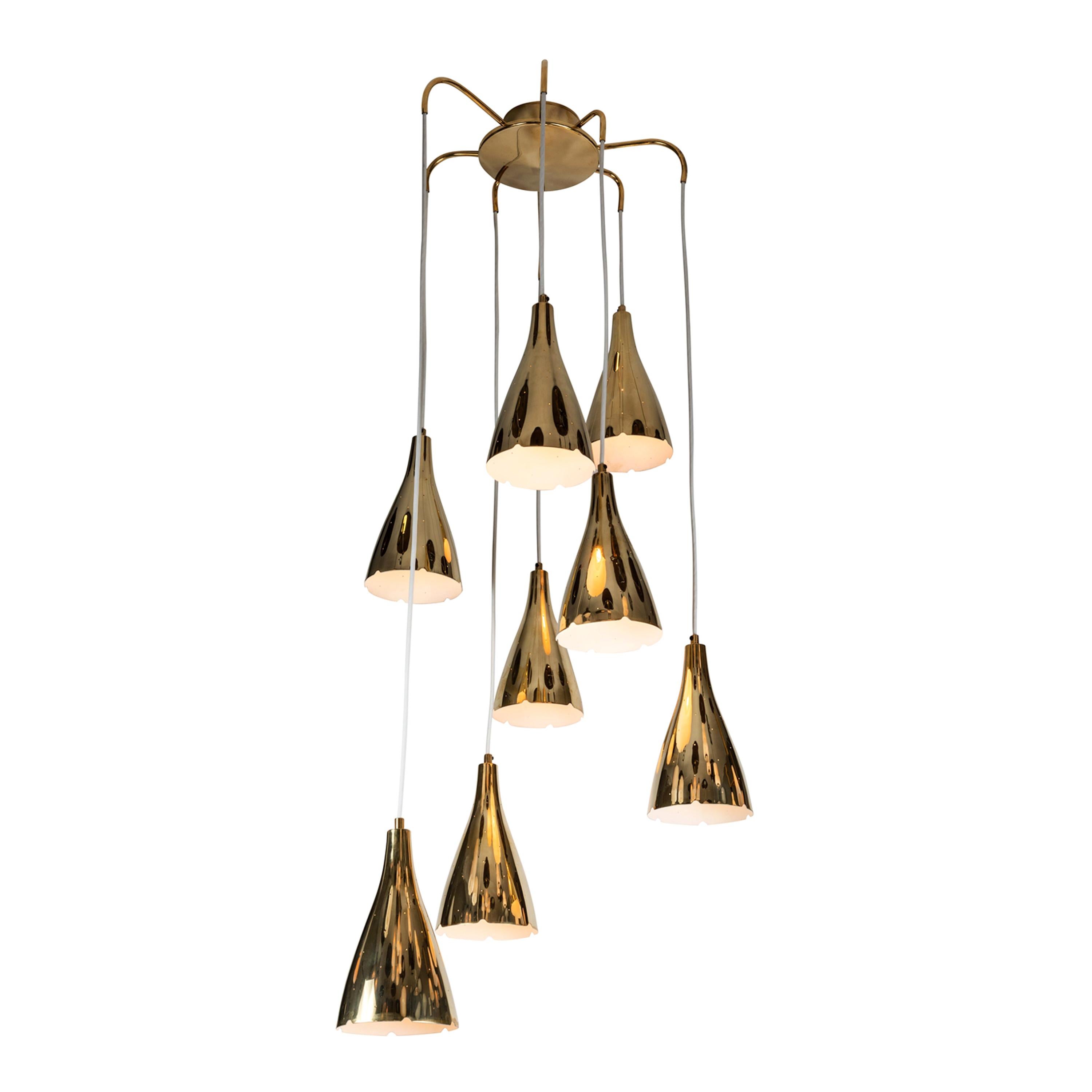 Monumental Paavo Tynell Model 1994/8 Perforated Brass Chandelier