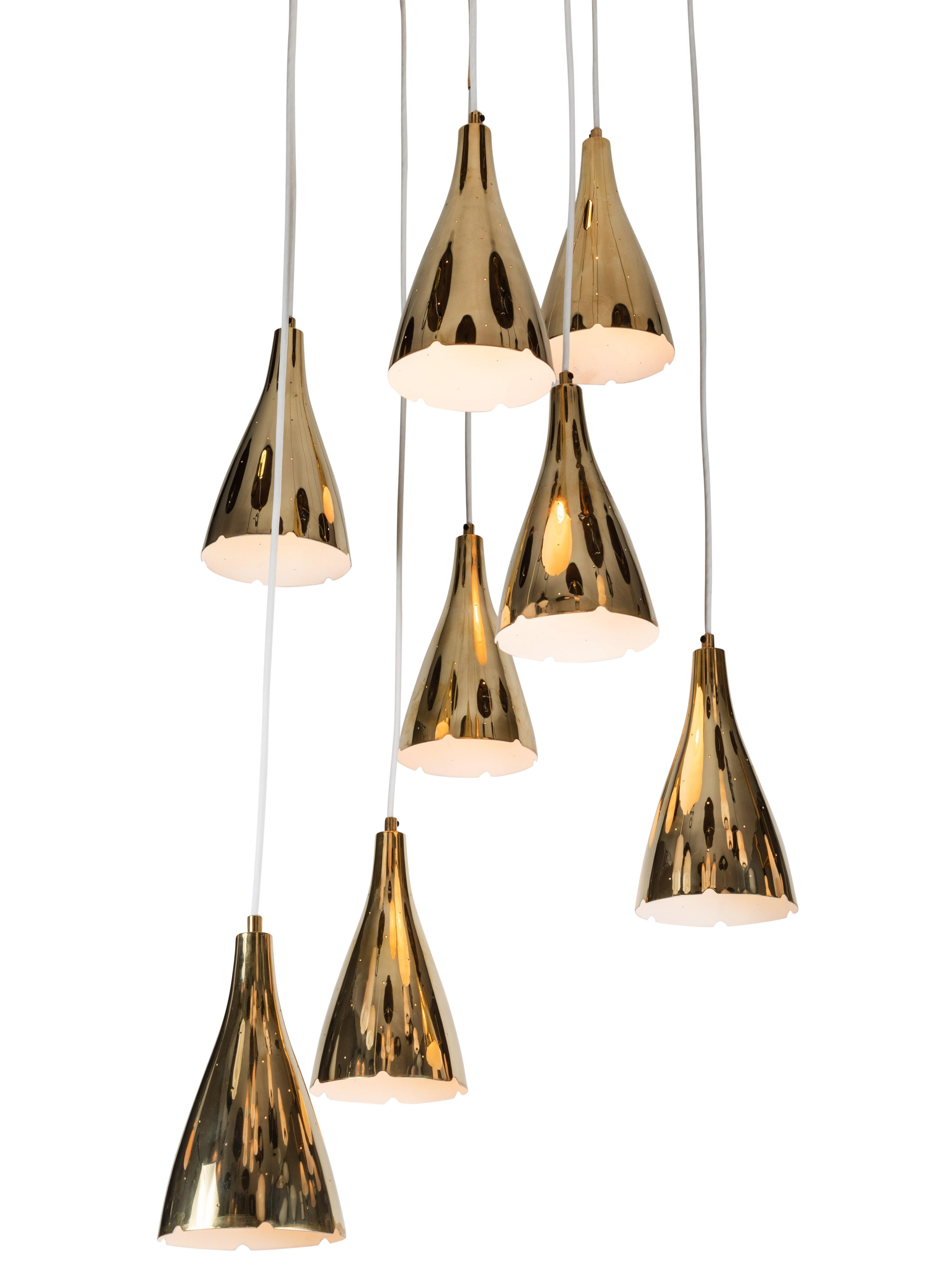 Monumental Paavo Tynell Model 1994/8 Perforated Brass Chandelier In Good Condition In Glendale, CA