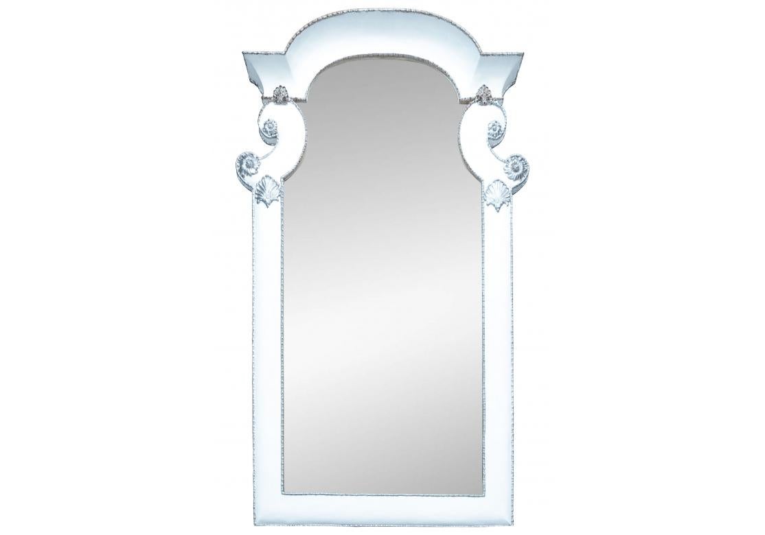 Hollywood Regency Monumental Paint Decorated & Silver Gilt Enhanced Floor Mirror 