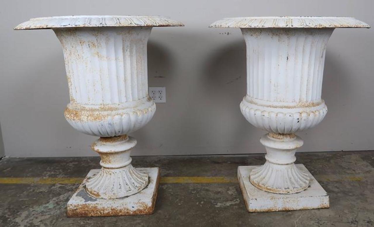 Monumental Painted Cast Iron Planters, Pair For Sale 1