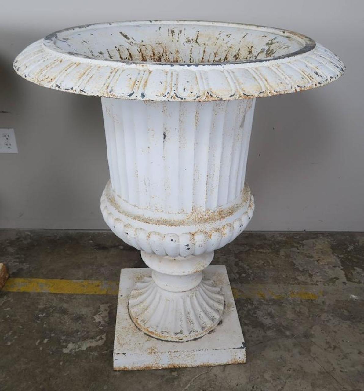 Monumental Painted Cast Iron Planters, Pair For Sale 2