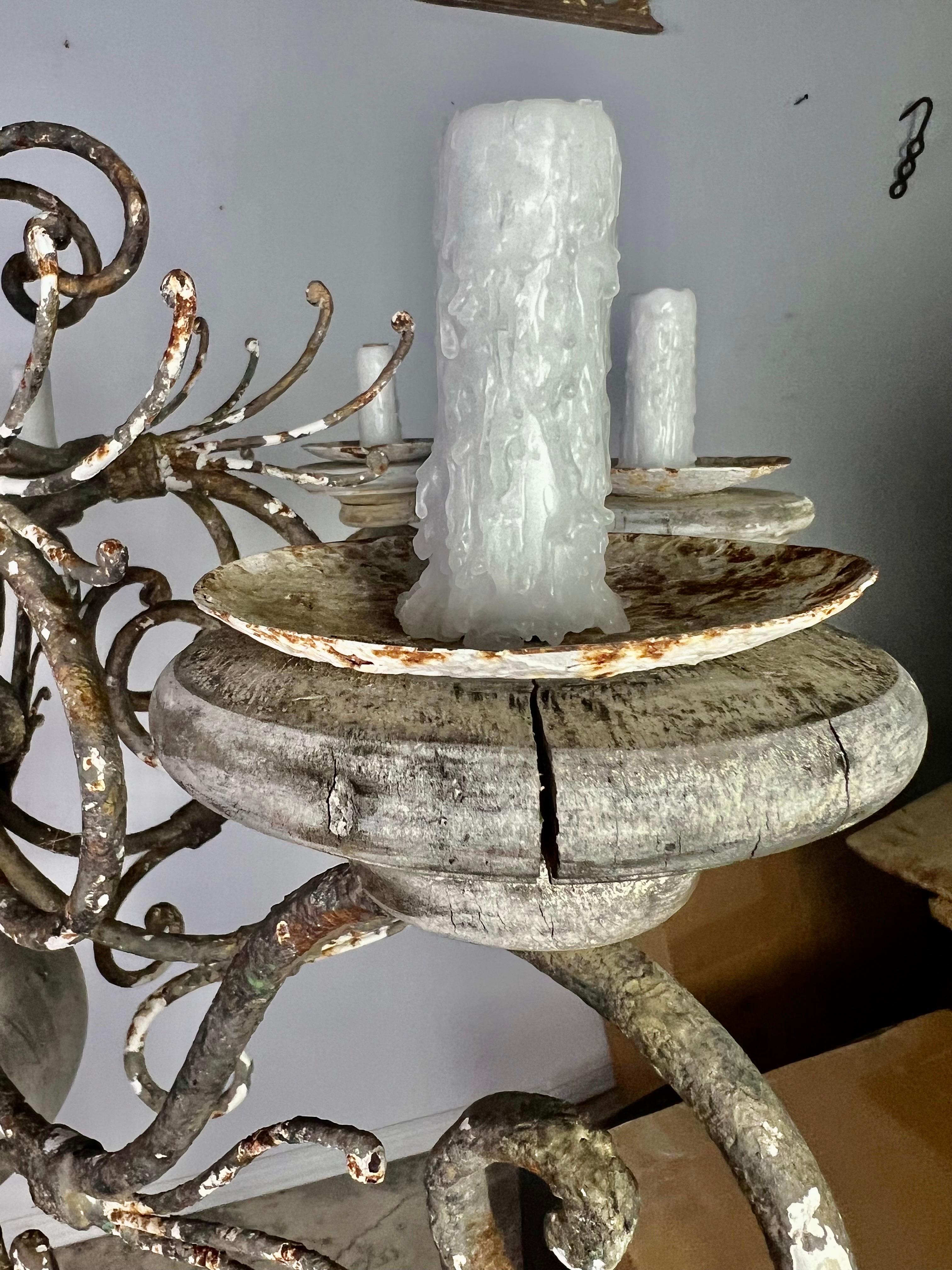 Monumental Painted Wood & Iron Swedish Chandelier  For Sale 7