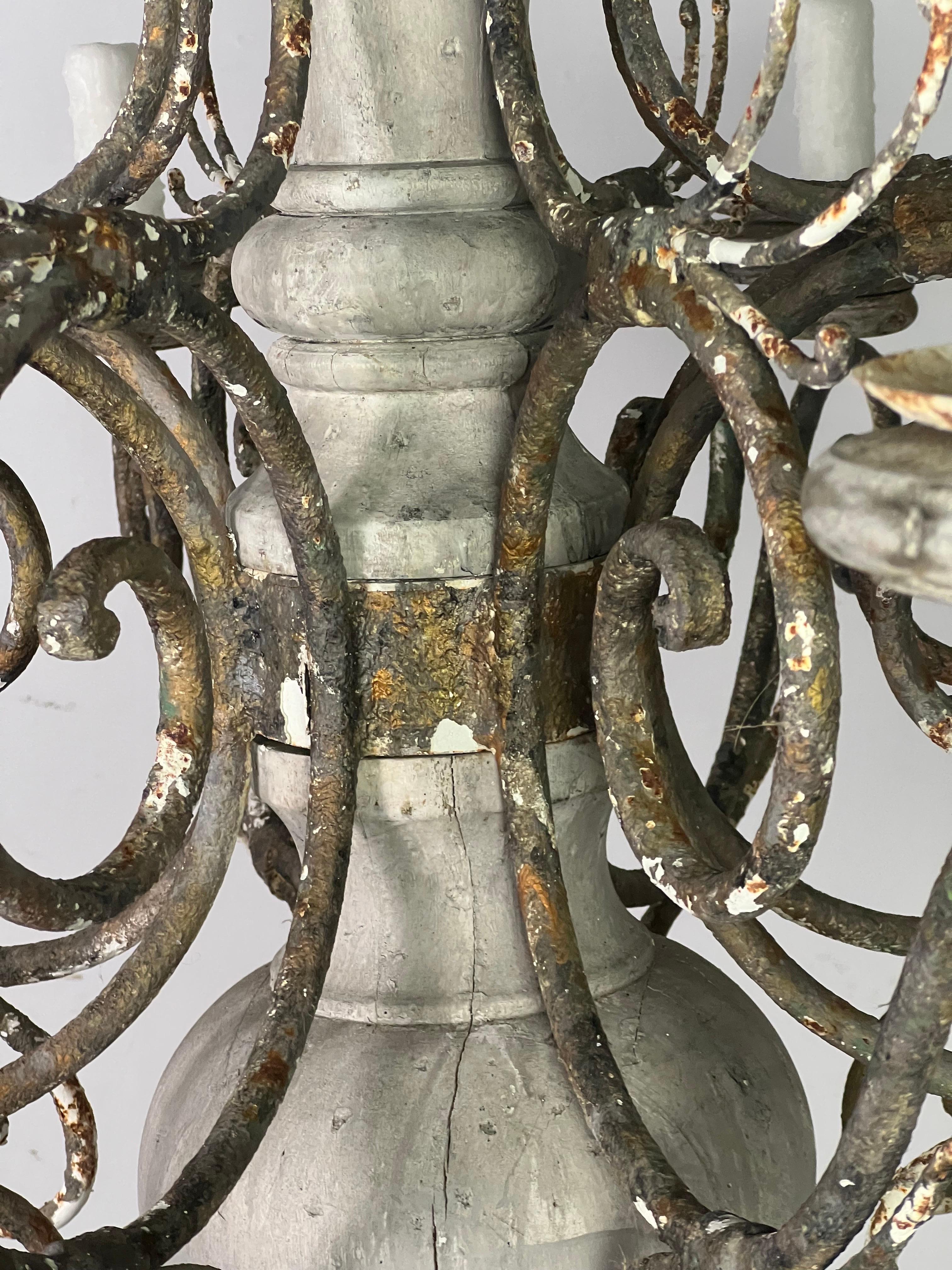 20th Century Monumental Painted Wood & Iron Swedish Chandelier  For Sale