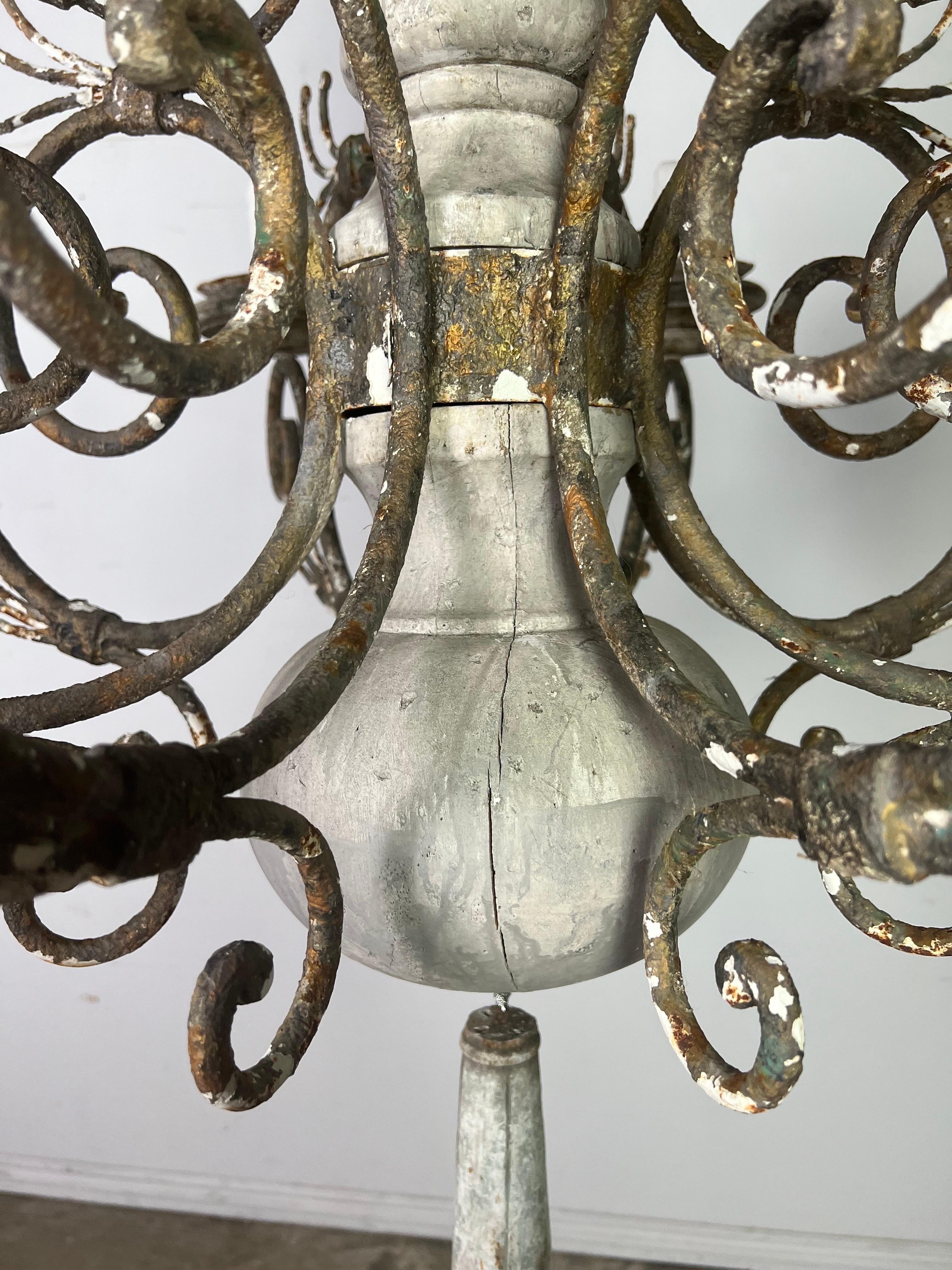 Monumental Painted Wood & Iron Swedish Chandelier  For Sale 2