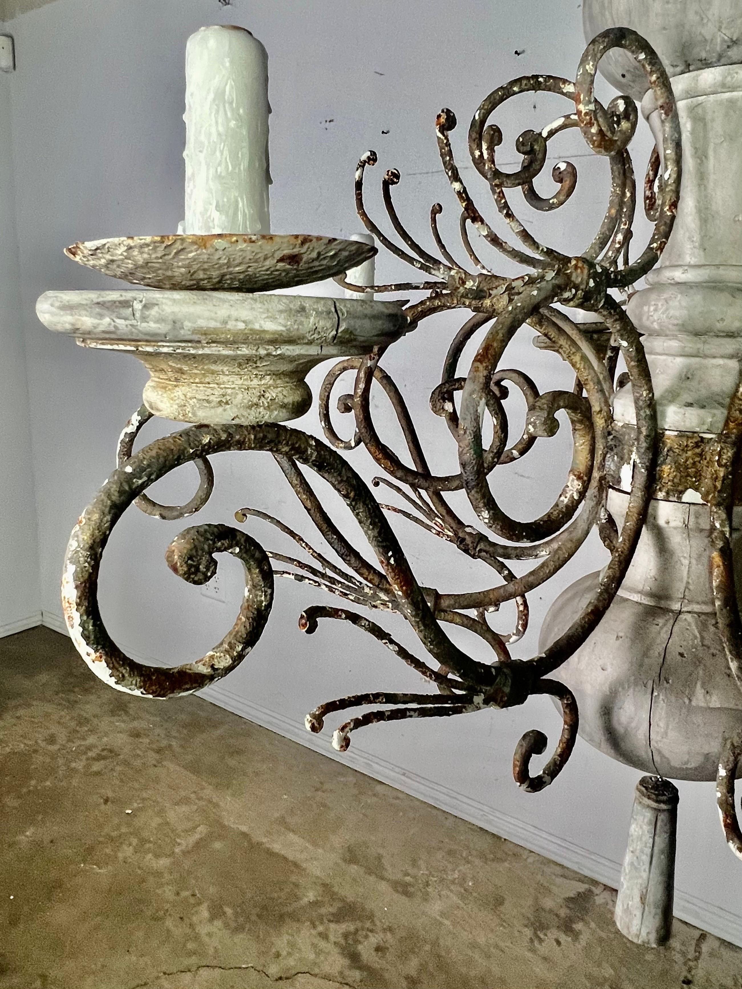 Monumental Painted Wood & Iron Swedish Chandelier  For Sale 4