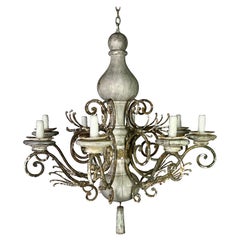 Lustre suédois monumental en bois et fer peint