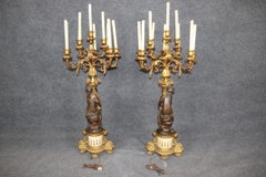 Monumental Pair 19th C Figural French Louis XV Style Bronze Candelabras Lamps