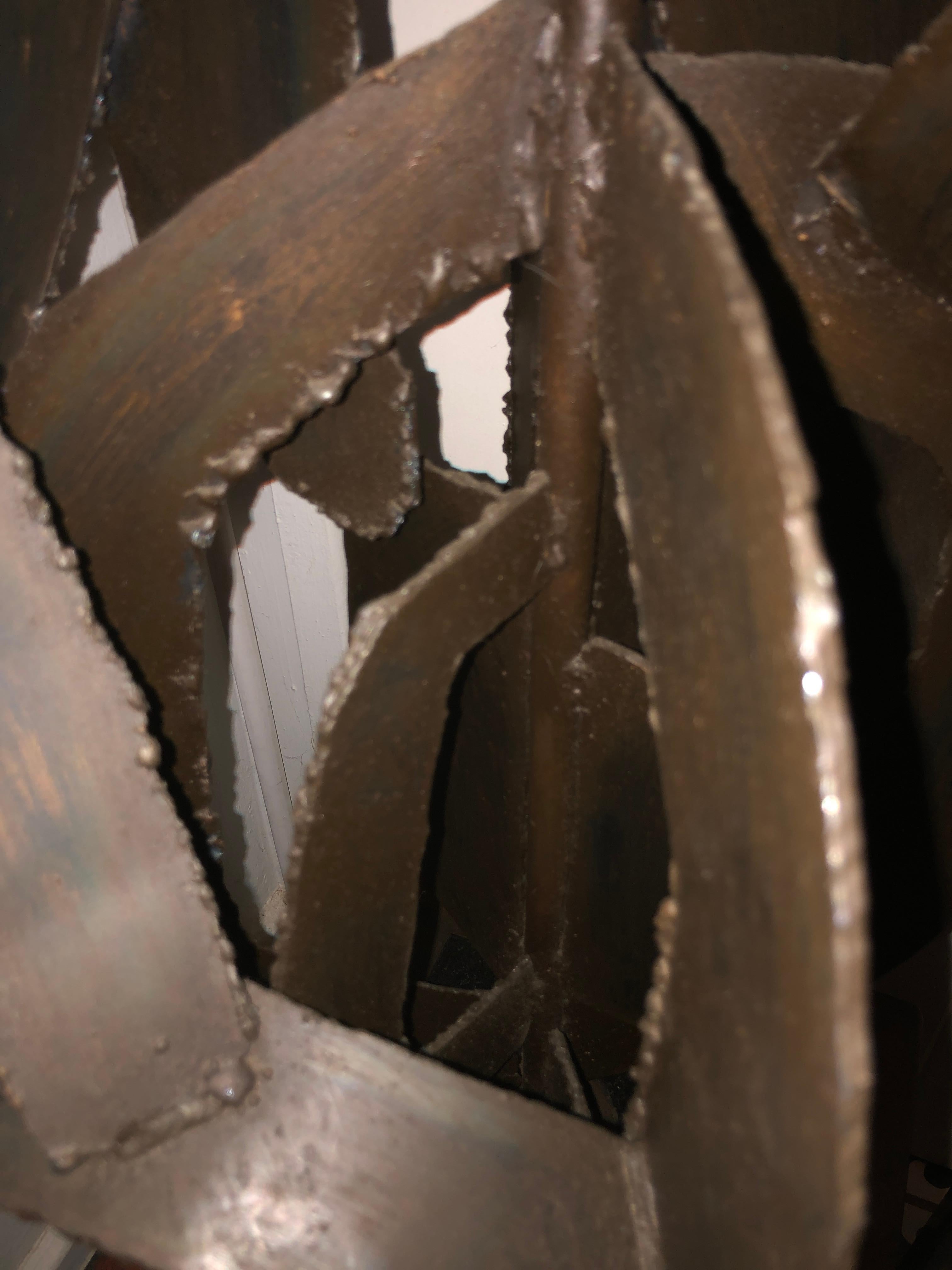 Monumental Pair Brutalist Torch Cut Steel Richard Barr Laurel Lamps Mid-Century For Sale 5