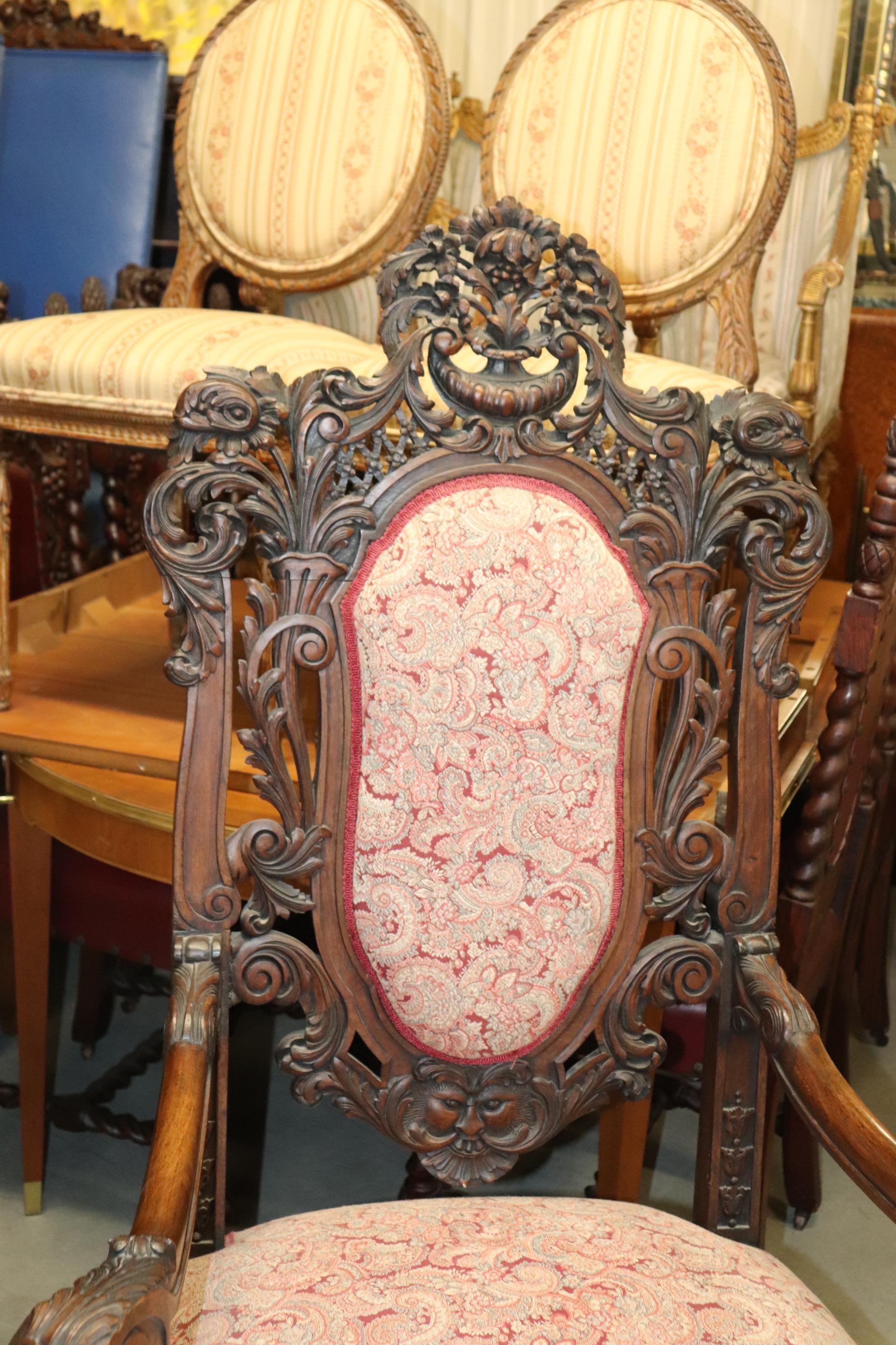 Monumental Pair Carved Walnut Baroque Rococo Throne Chairs  8