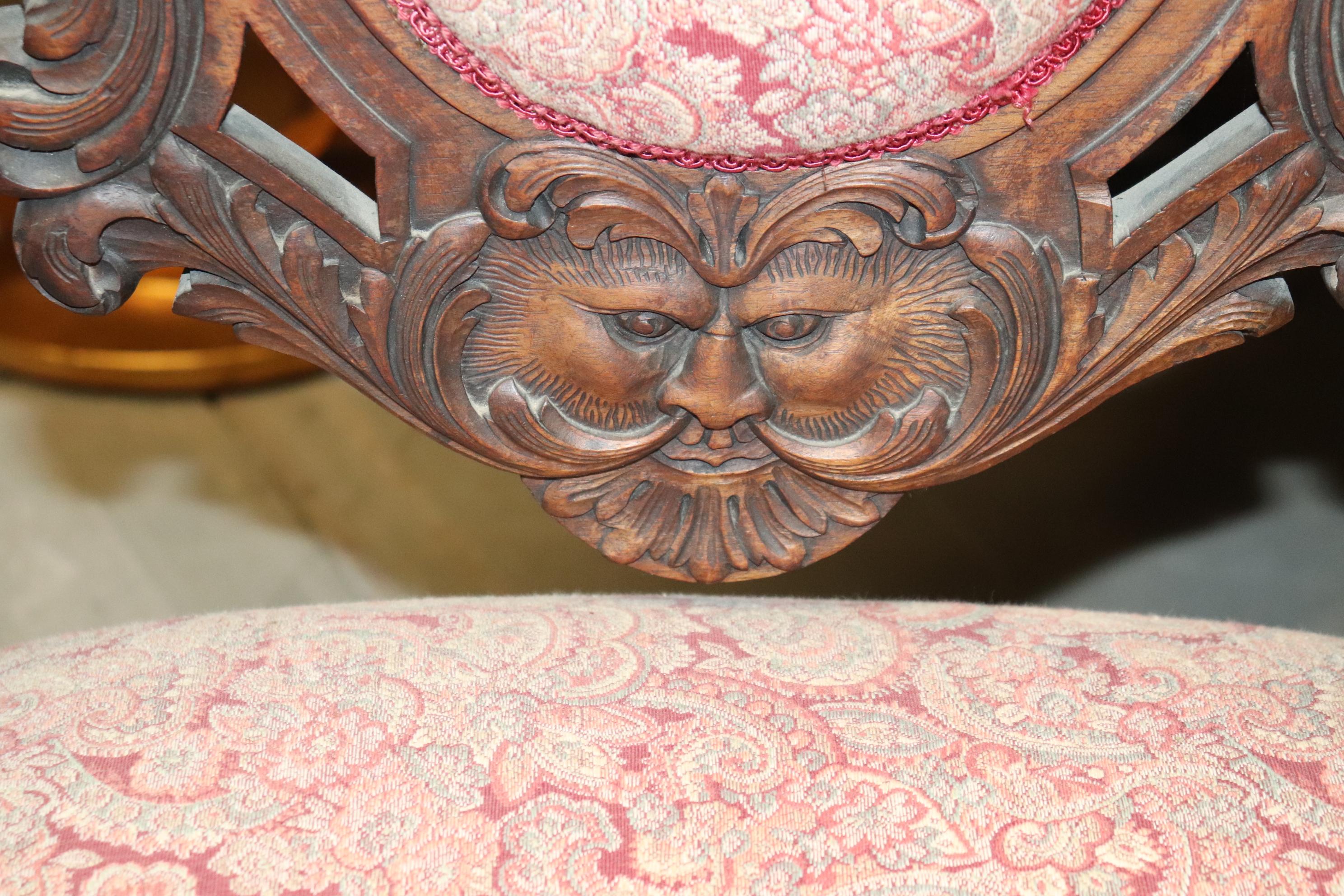 Monumental Pair Carved Walnut Baroque Rococo Throne Chairs  9
