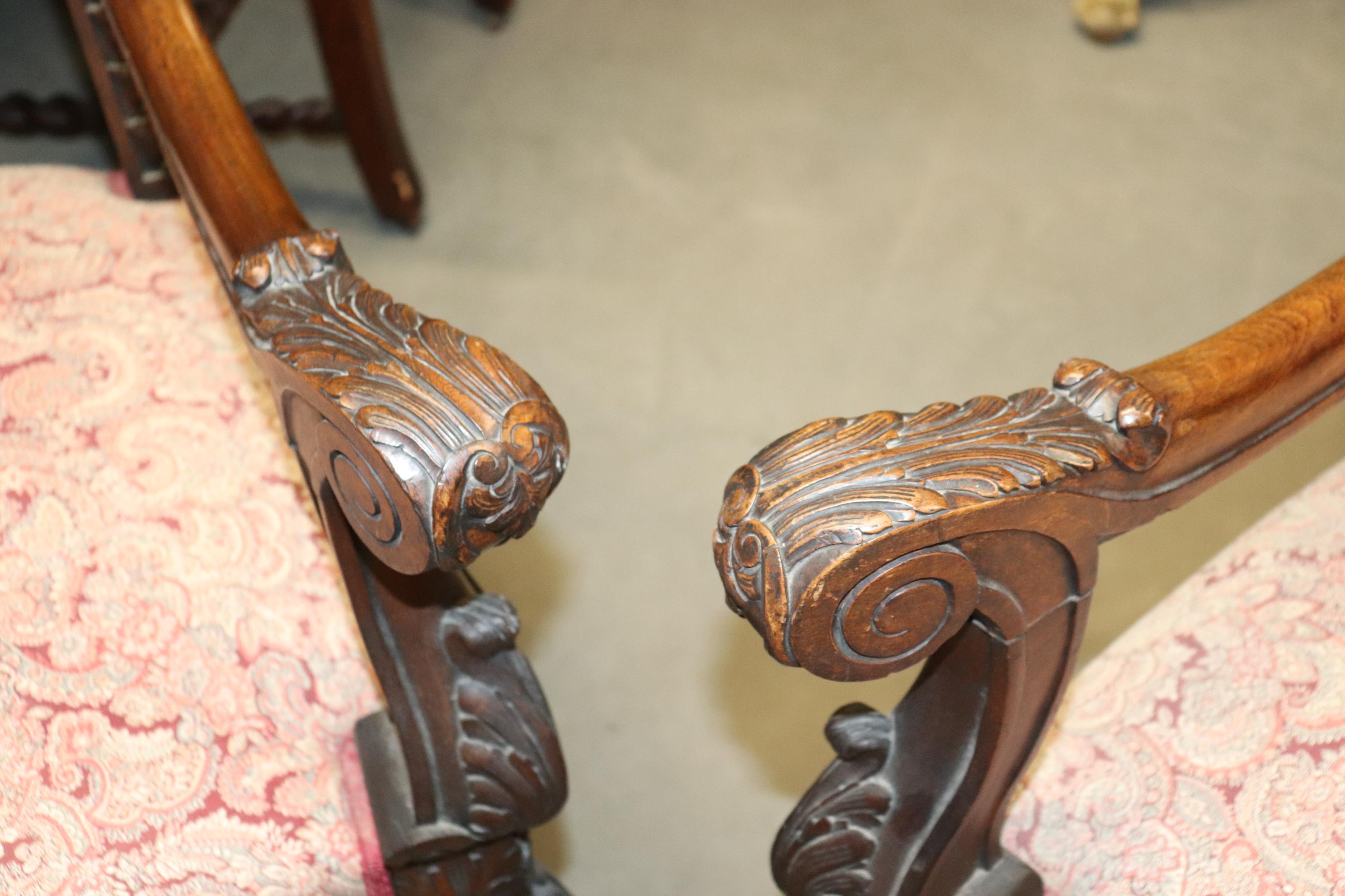 Monumental Pair Carved Walnut Baroque Rococo Throne Chairs  10