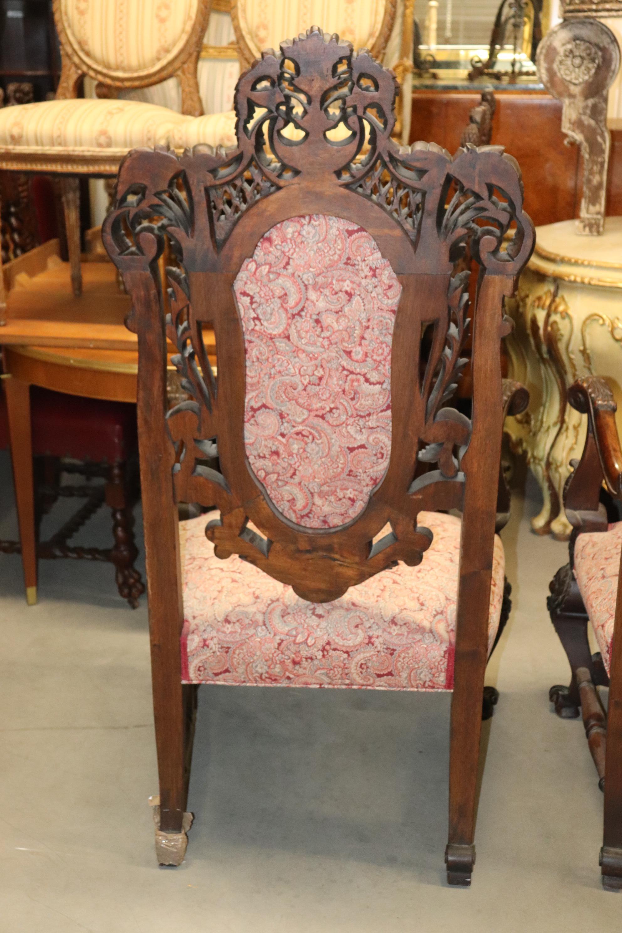 Monumental Pair Carved Walnut Baroque Rococo Throne Chairs  11