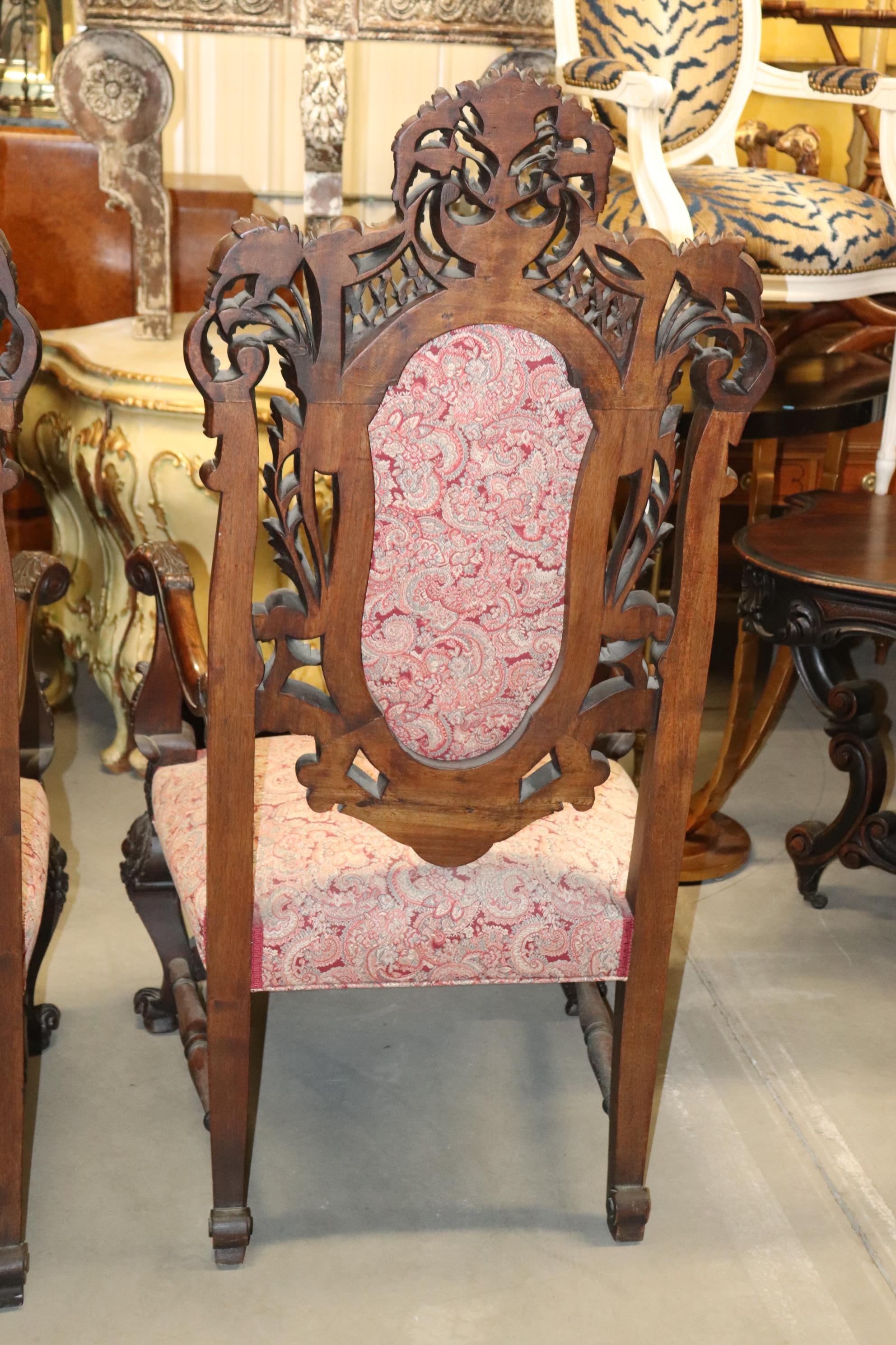 Monumental Pair Carved Walnut Baroque Rococo Throne Chairs  12