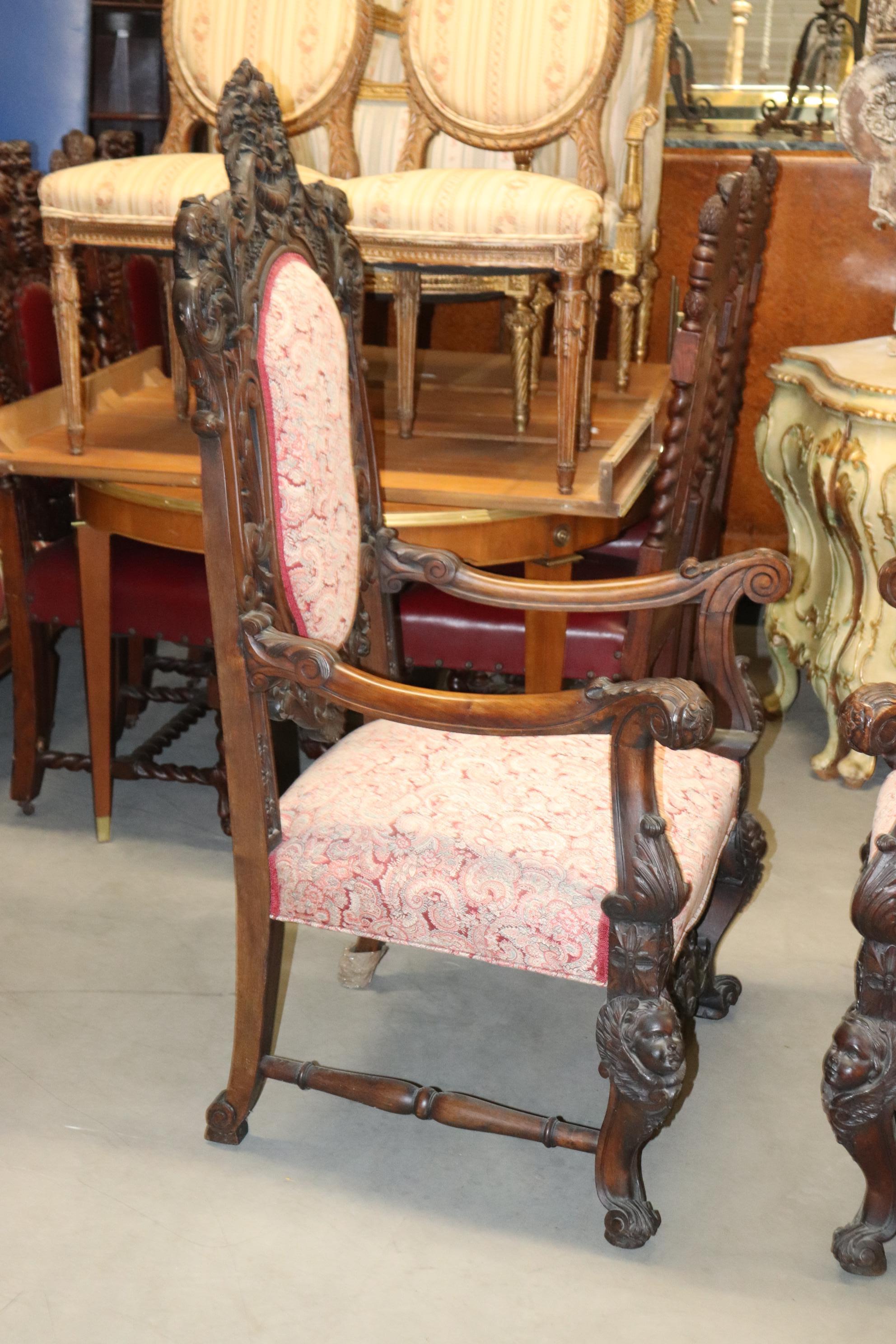 Monumental Pair Carved Walnut Baroque Rococo Throne Chairs  1