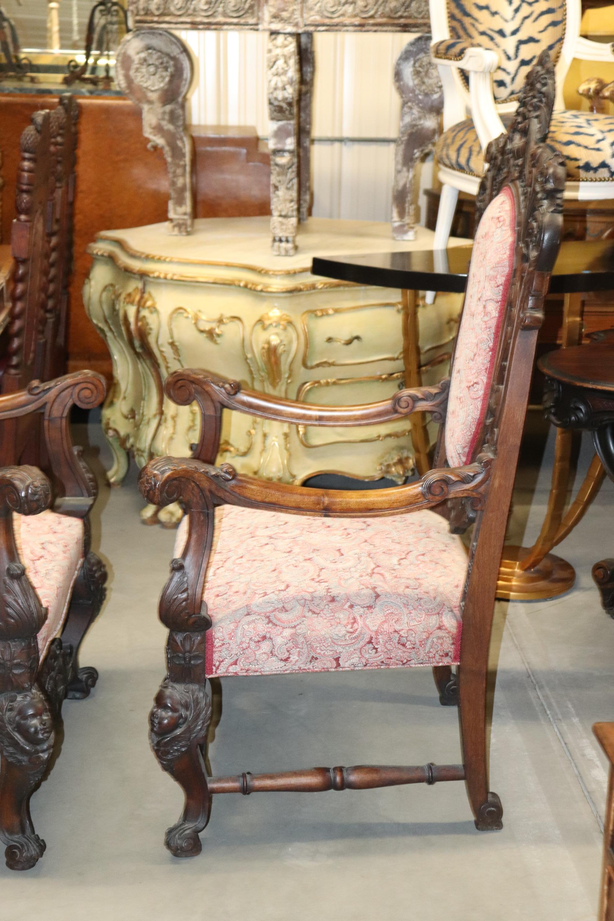 Monumental Pair Carved Walnut Baroque Rococo Throne Chairs  2