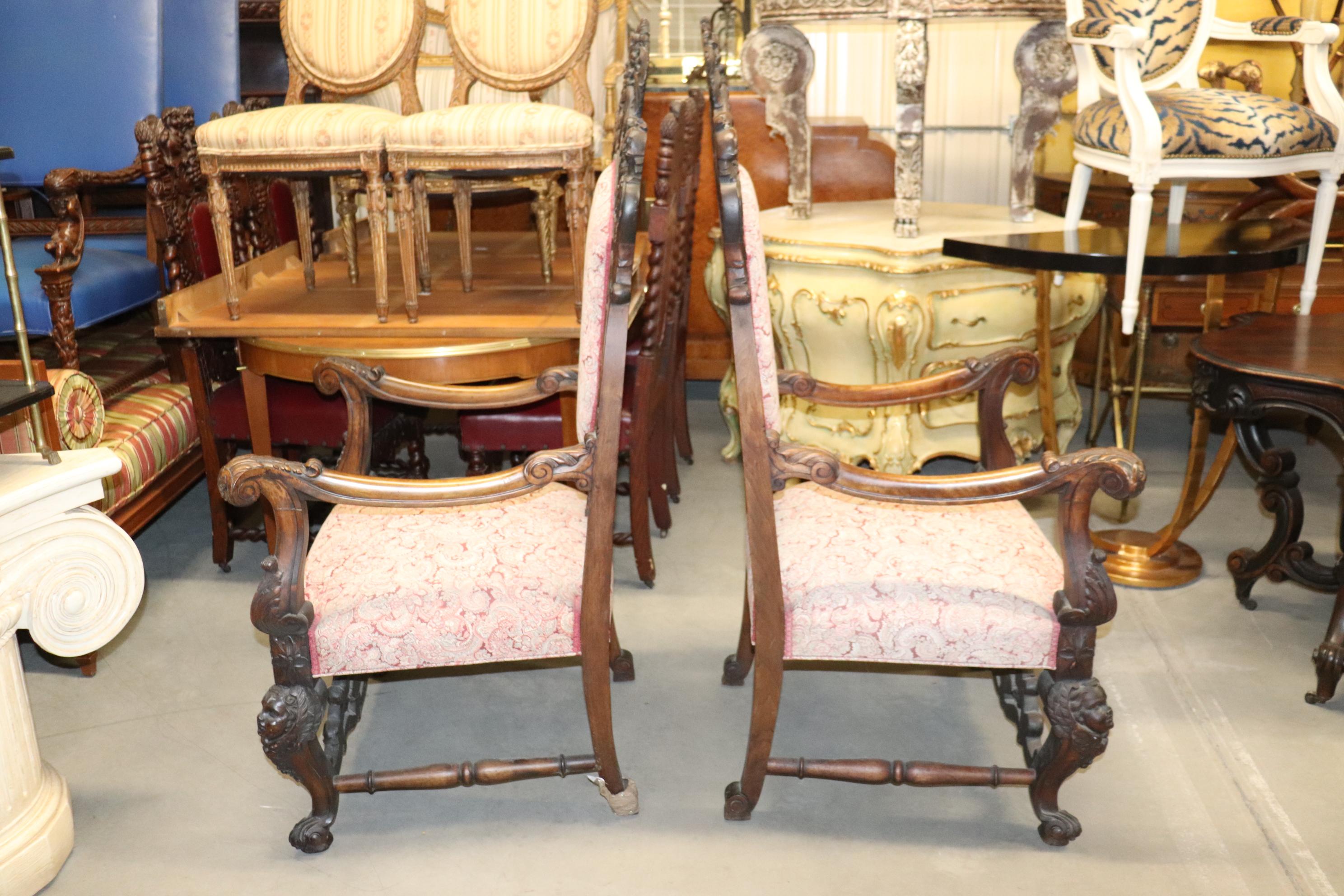 Monumental Pair Carved Walnut Baroque Rococo Throne Chairs  3
