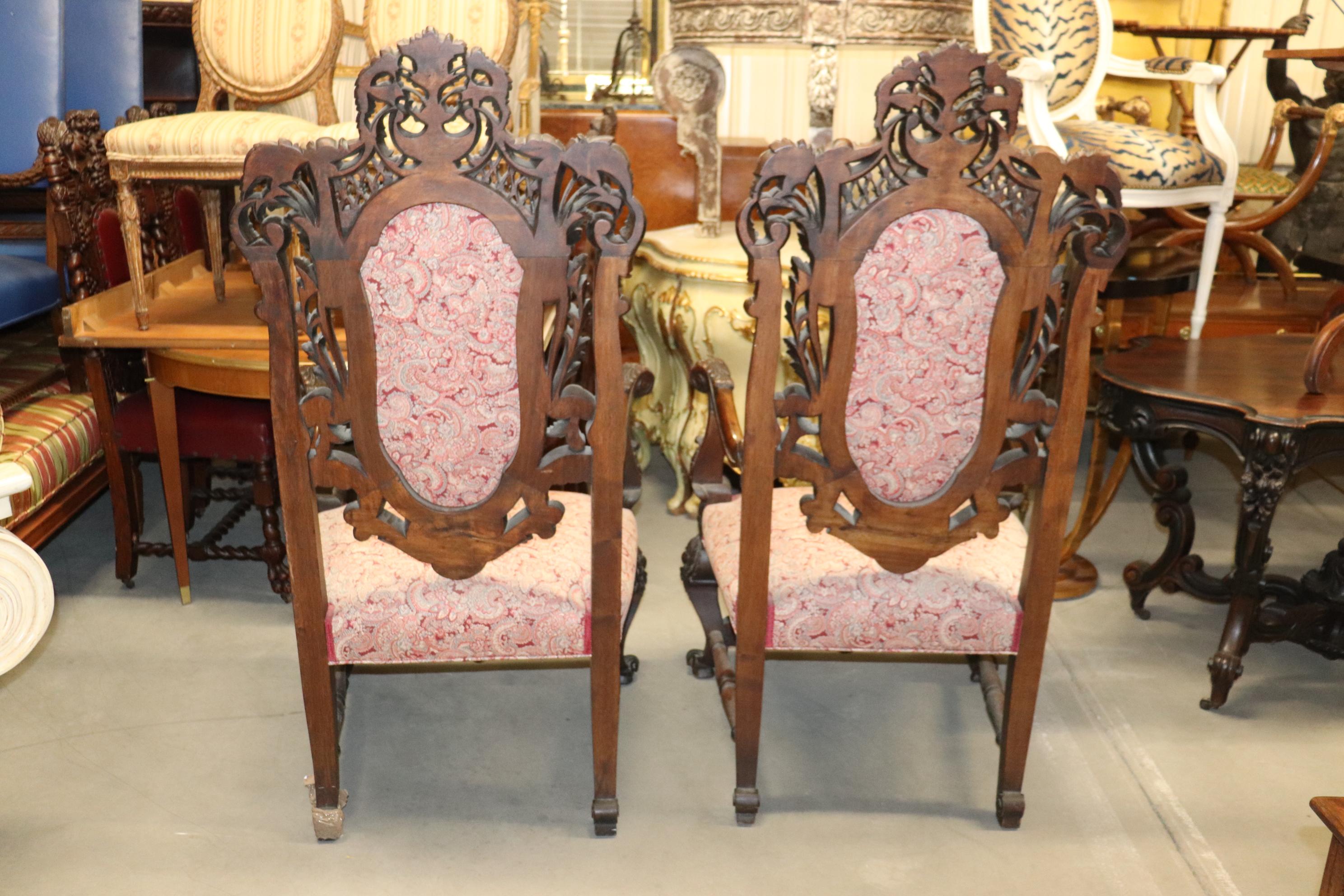 Monumental Pair Carved Walnut Baroque Rococo Throne Chairs  4
