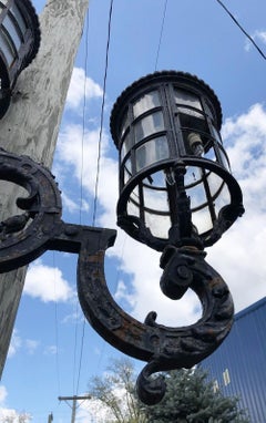 Monumental Pair of Cast Iron Italian Victorian Genuine Street Lamps, circa 1910