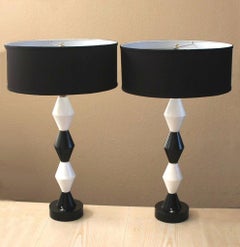 Monumental Pair! FREDERICK COOPER "Harlequin" Black & White Decorator Lamps Rare