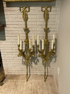 Monumental pair French bronze sconces