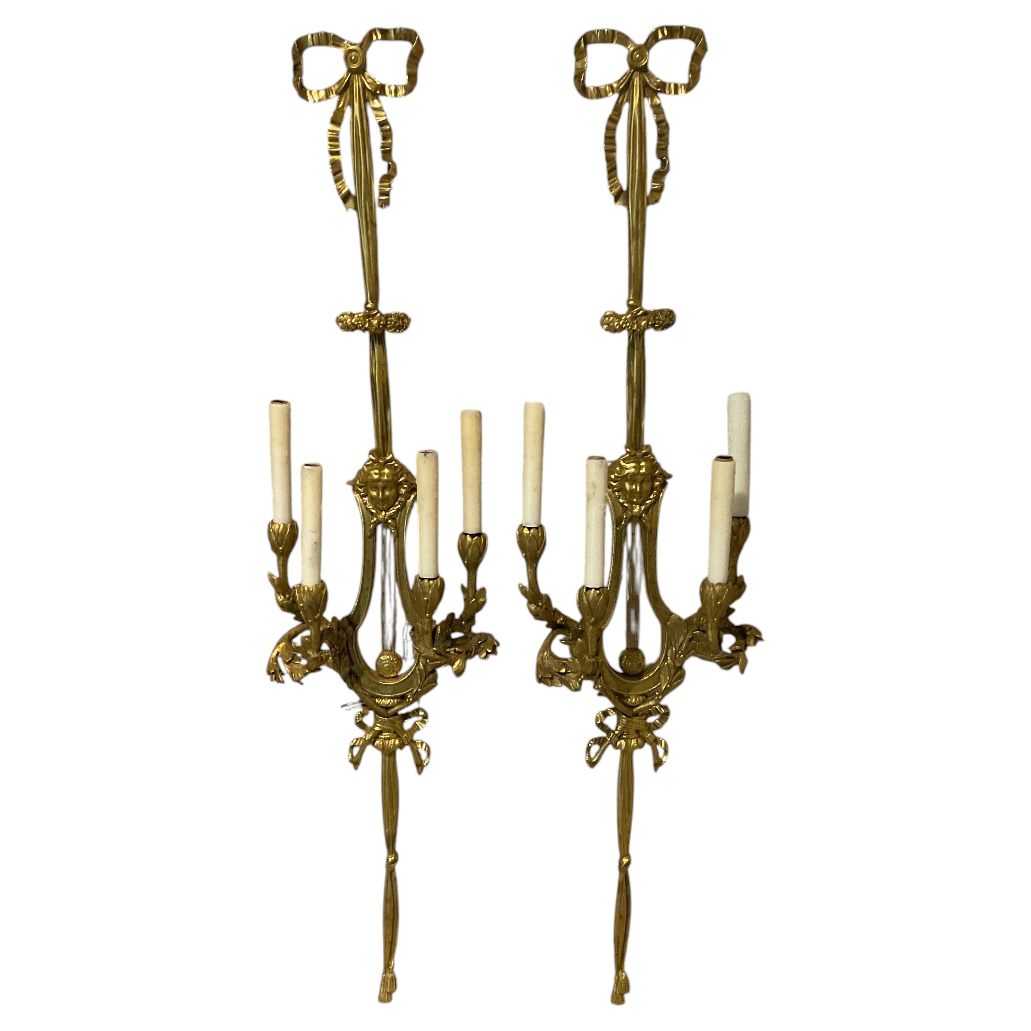 Monumental pair French bronze sconces