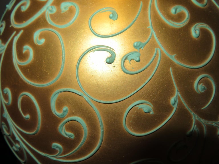 Ceramic Monumental Pair of Gold Leaf Gourd Shaped Hollywood Regency Modern Lamps For Sale