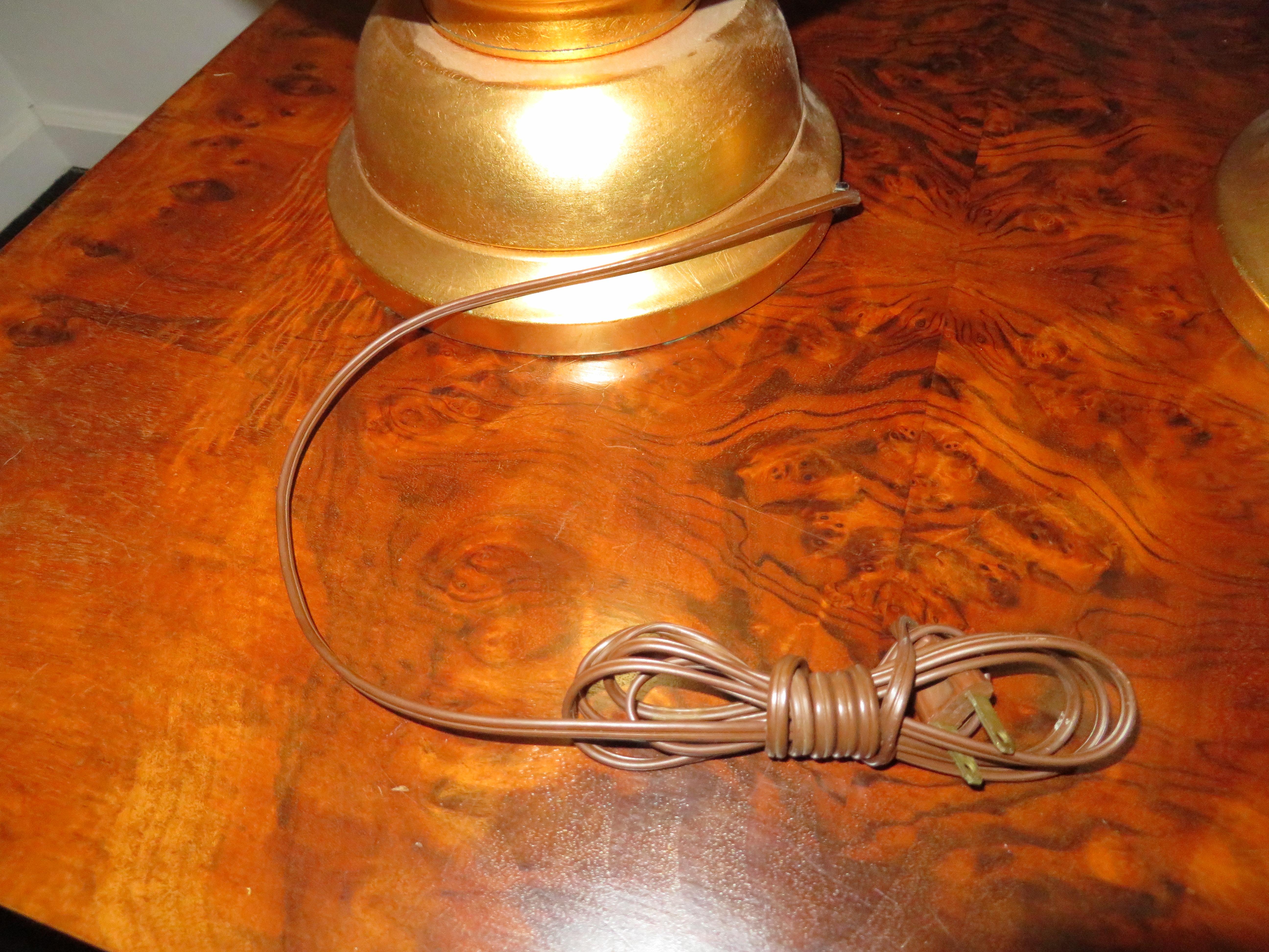 Monumental Pair of Gold Leaf Gourd Shaped Hollywood Regency Modern Lamps For Sale 1