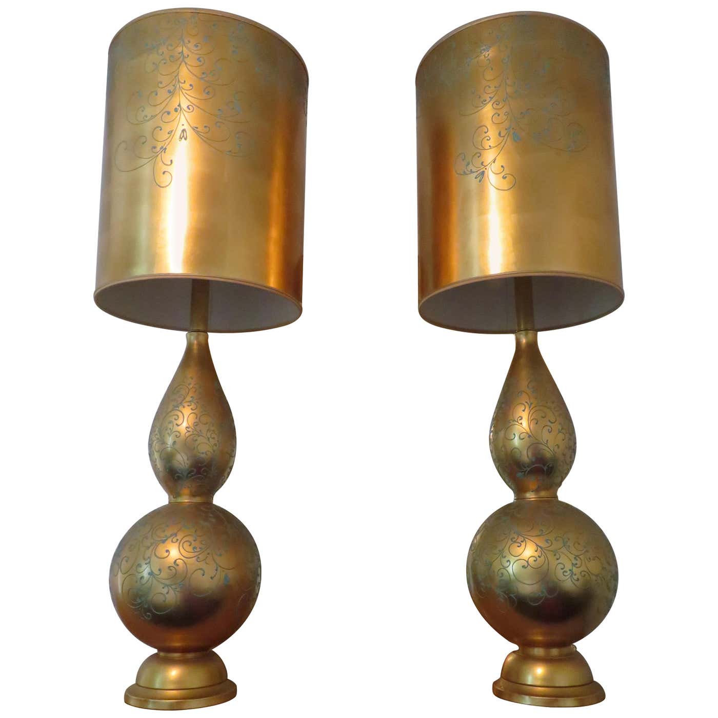 Monumental Pair of Gold Leaf Gourd Shaped Hollywood Regency Modern ...