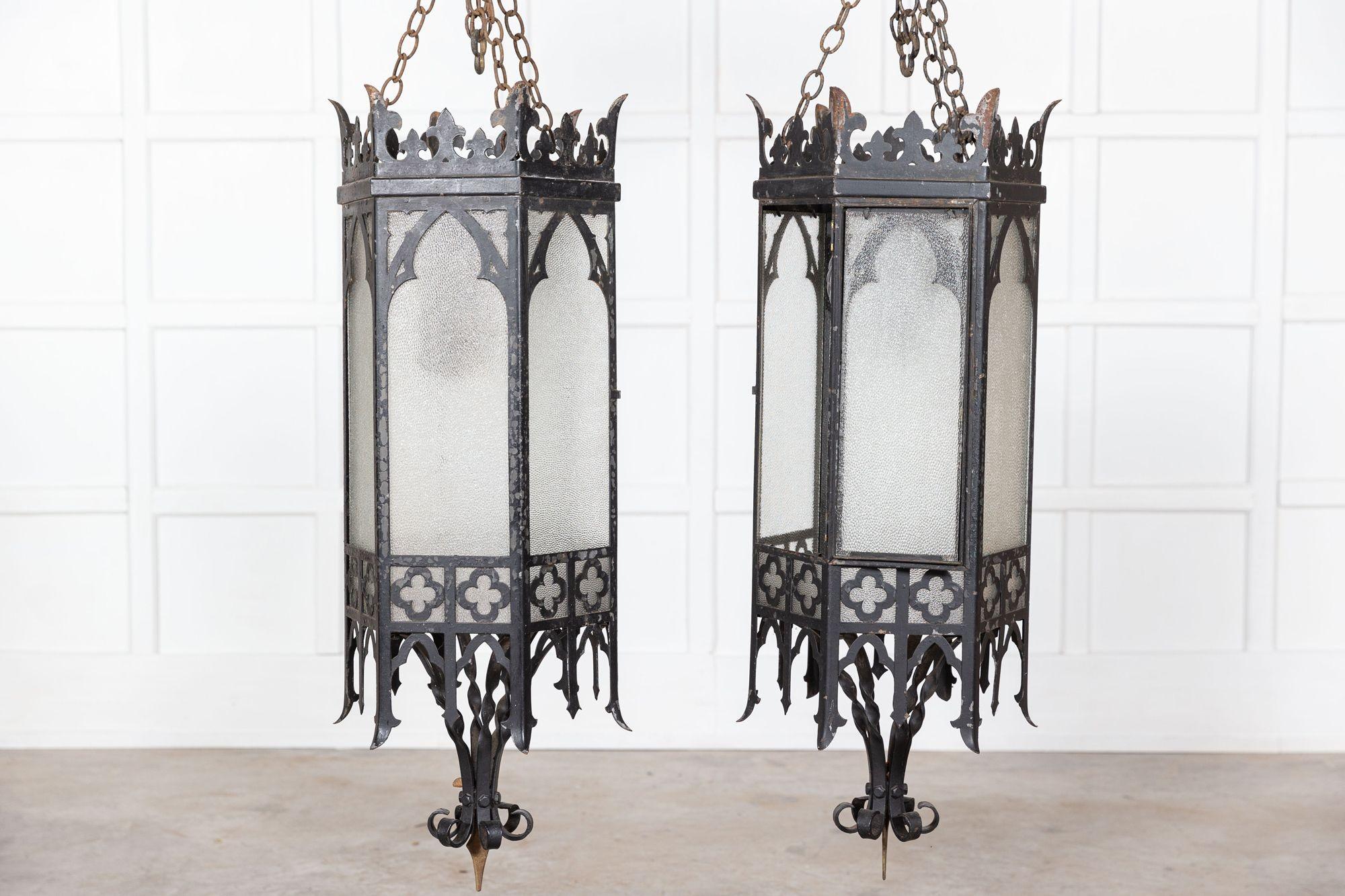 Monumental Pair Gothic Revival Church Lanterns For Sale 2