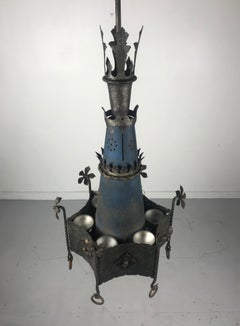Monumental Pair of Gothic Revival Hanging Chandelier Light Fixtures / Church