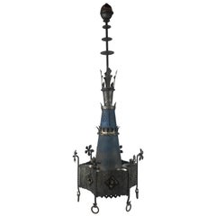 Used Monumental Pair of Gothic Revival Hanging Chandelier Light Fixtures / Church