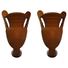 Monumental Pair Italian Art Deco Terracotta Urns