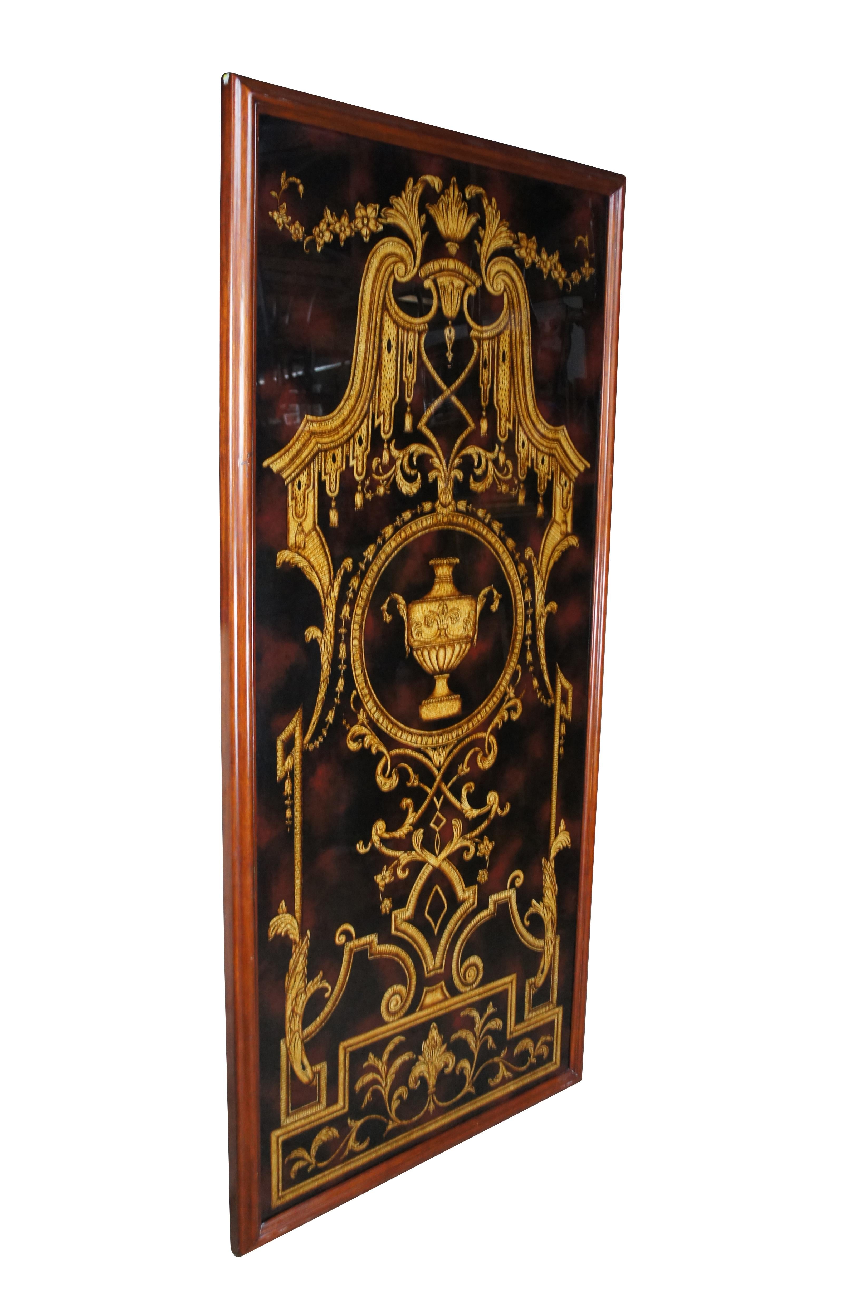 Renaissance Monumental Pair Maitland Smith Hand Painted Neoclassical Eglomise Art Panels 80