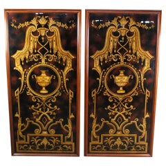 Monumental Pair Maitland Smith Hand Painted Neoclassical Eglomise Art Panels 80"