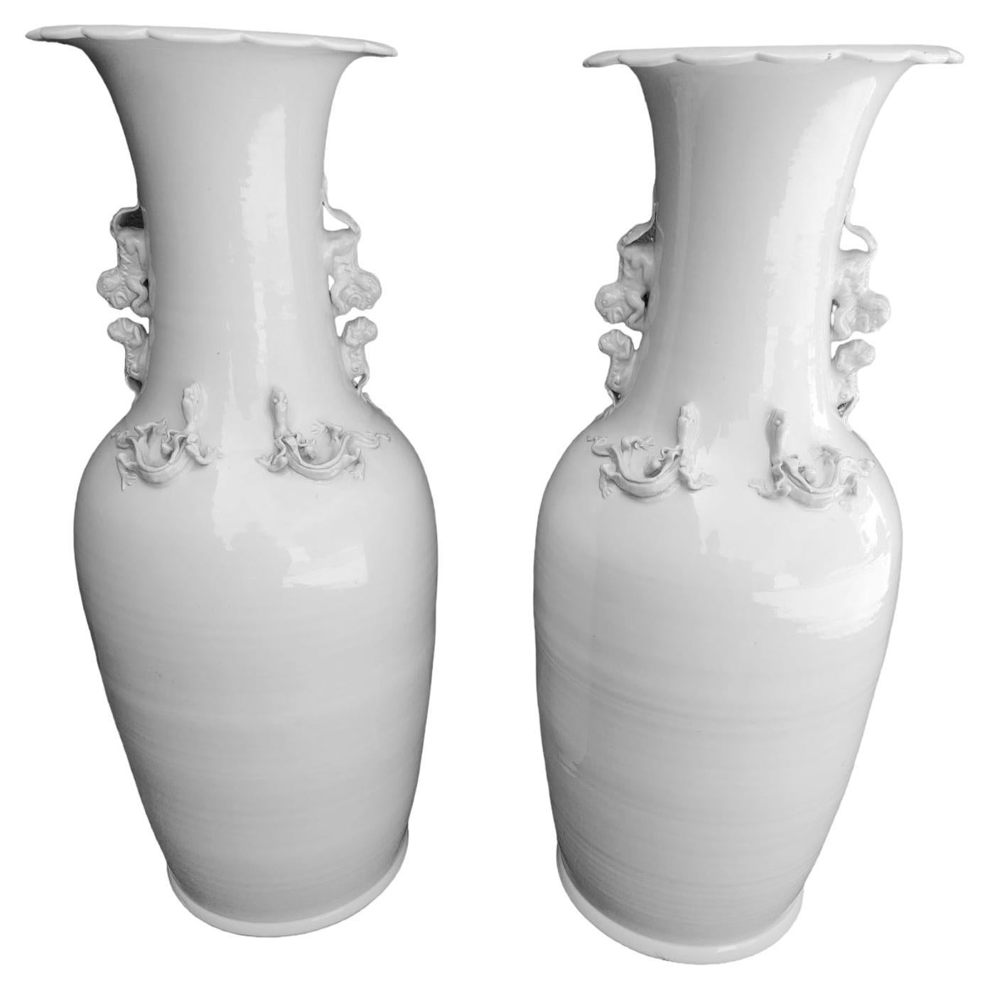 Monumental Pair of 1920s Chinese Blanc de Chine Urns For Sale