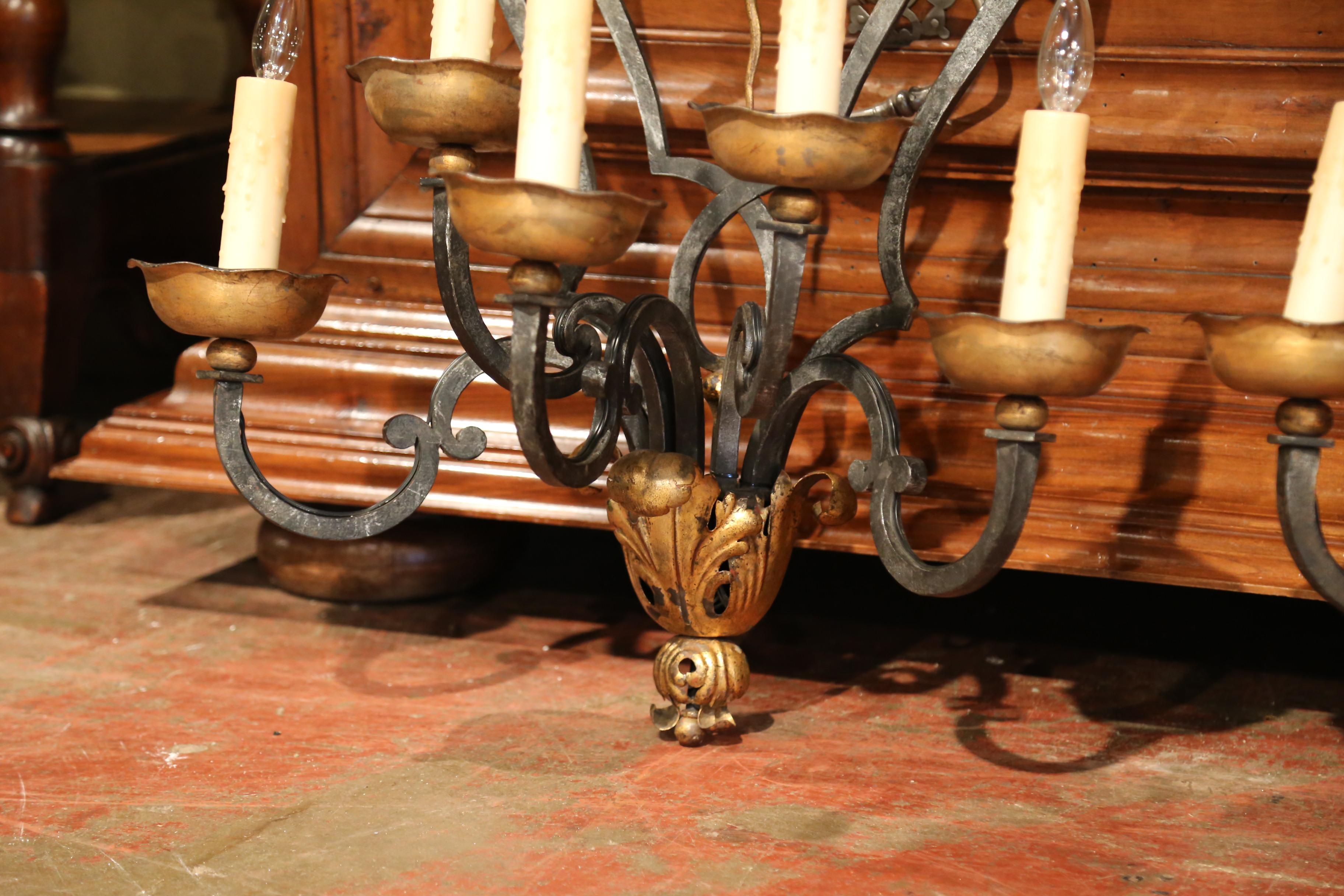 Pair of 19th Century French Louis XV Forged Iron Five-Light Wall Sconces In Excellent Condition In Dallas, TX