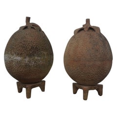 Coppia monumentale di limoni in terracotta italiani del XIX secolo su stativo