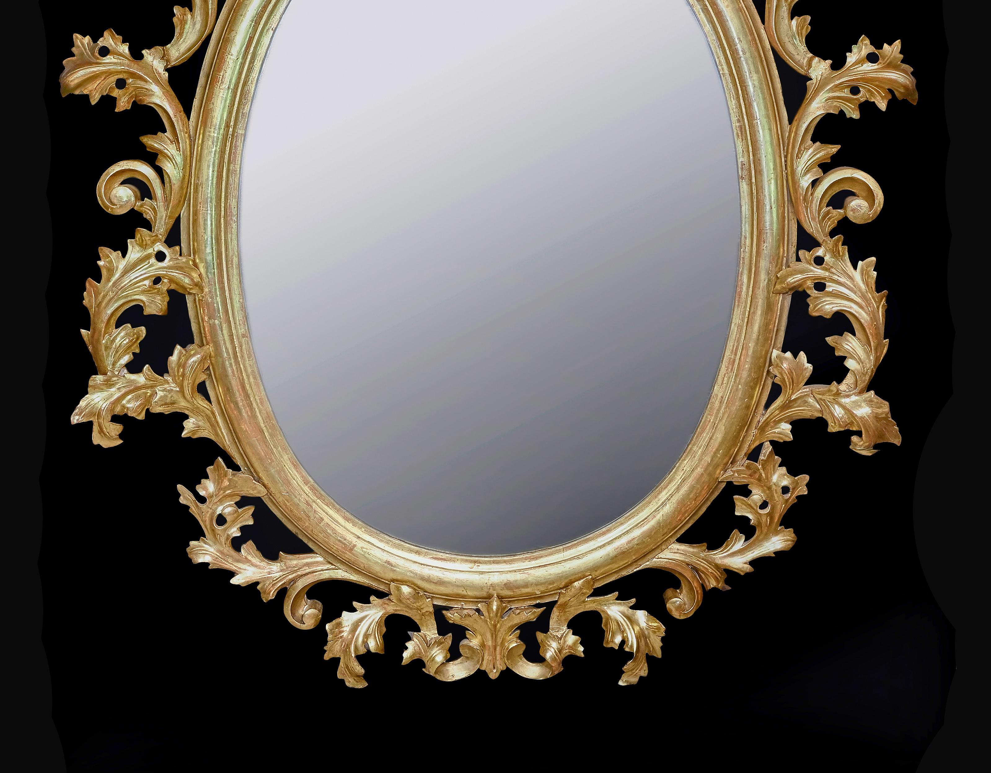 Monumental Pair of 19th Century Oval Florentine Carved Giltwood Mirrors 1
