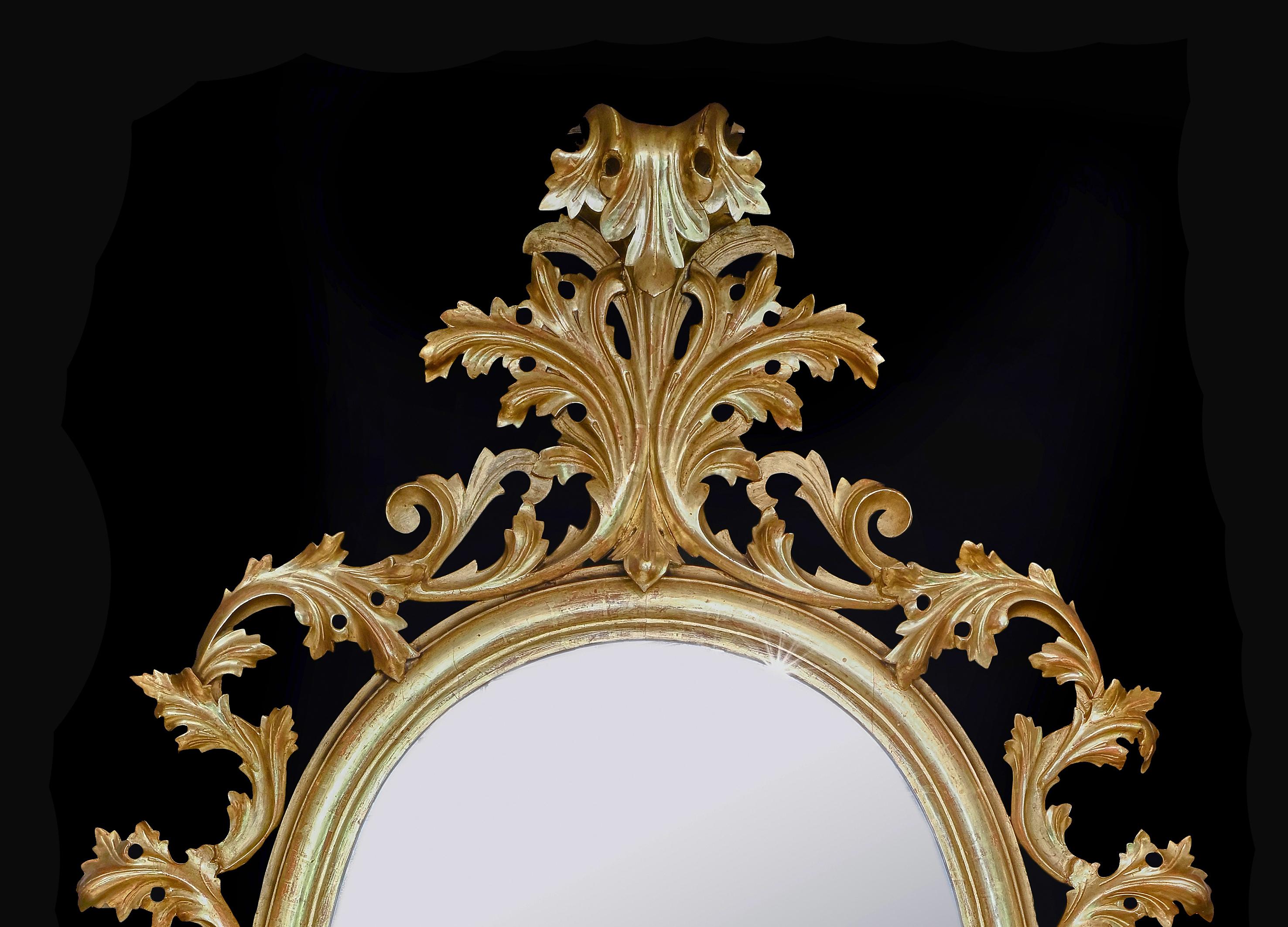 Monumental Pair of 19th Century Oval Florentine Carved Giltwood Mirrors 2